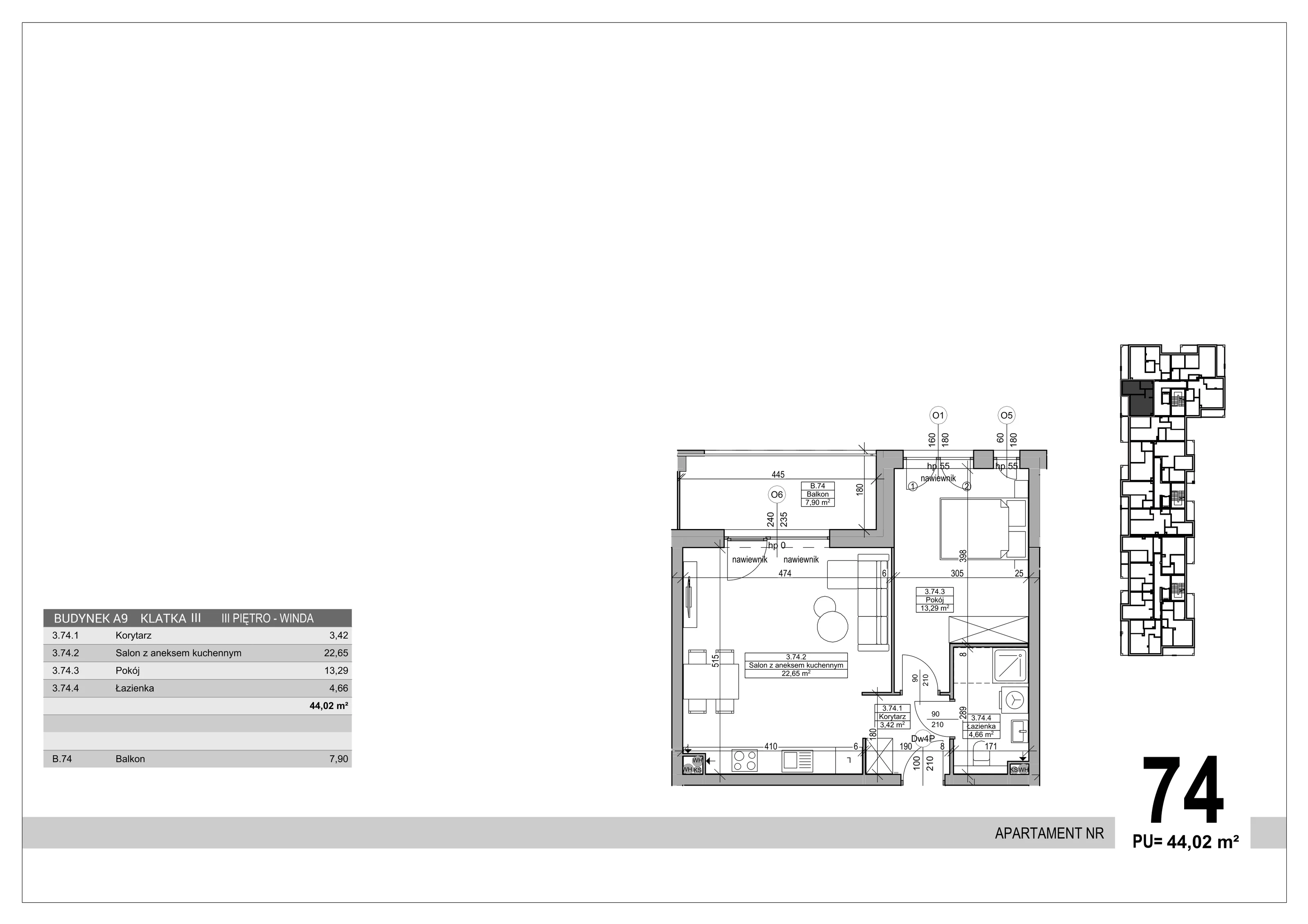 Apartament 44,02 m², piętro 3, oferta nr 74, Sobola Biel - Budynek A9, Suwałki, ul. Aleksandry Piłsudskiej