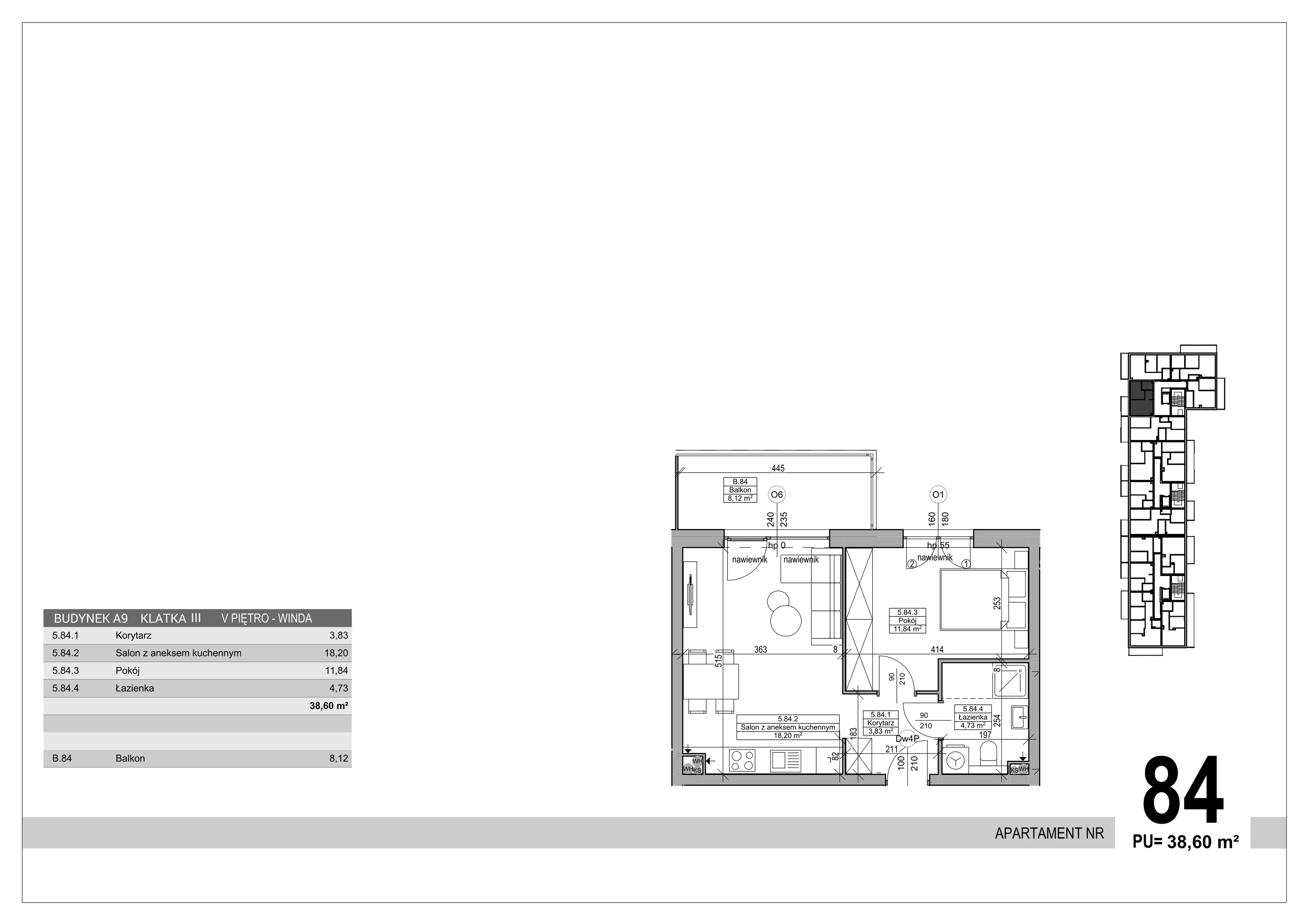 Apartament 38,60 m², piętro 5, oferta nr 84, Sobola Biel - Budynek A9, Suwałki, ul. Aleksandry Piłsudskiej