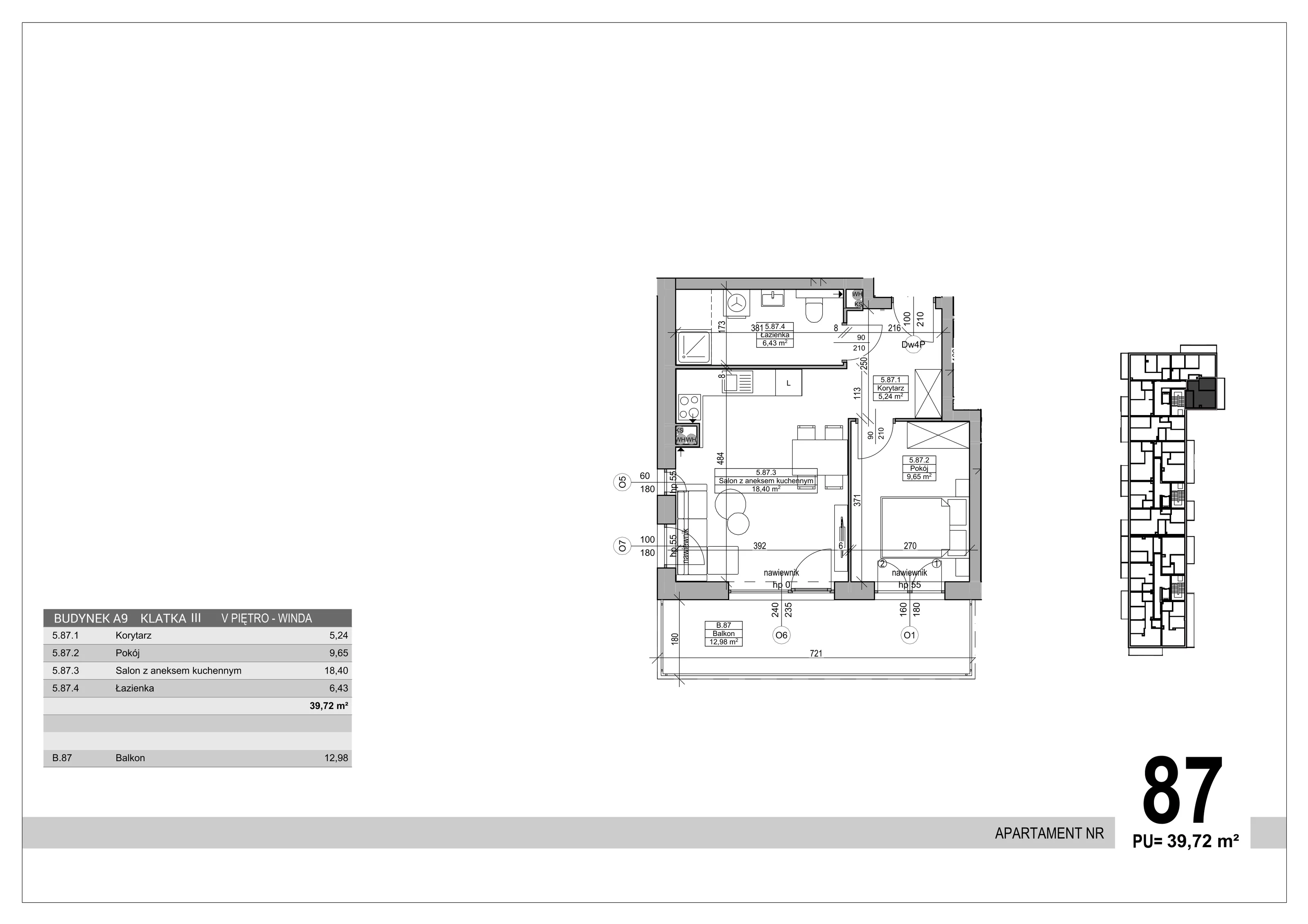 Apartament 39,72 m², piętro 5, oferta nr 87, Sobola Biel - Budynek A9, Suwałki, ul. Aleksandry Piłsudskiej