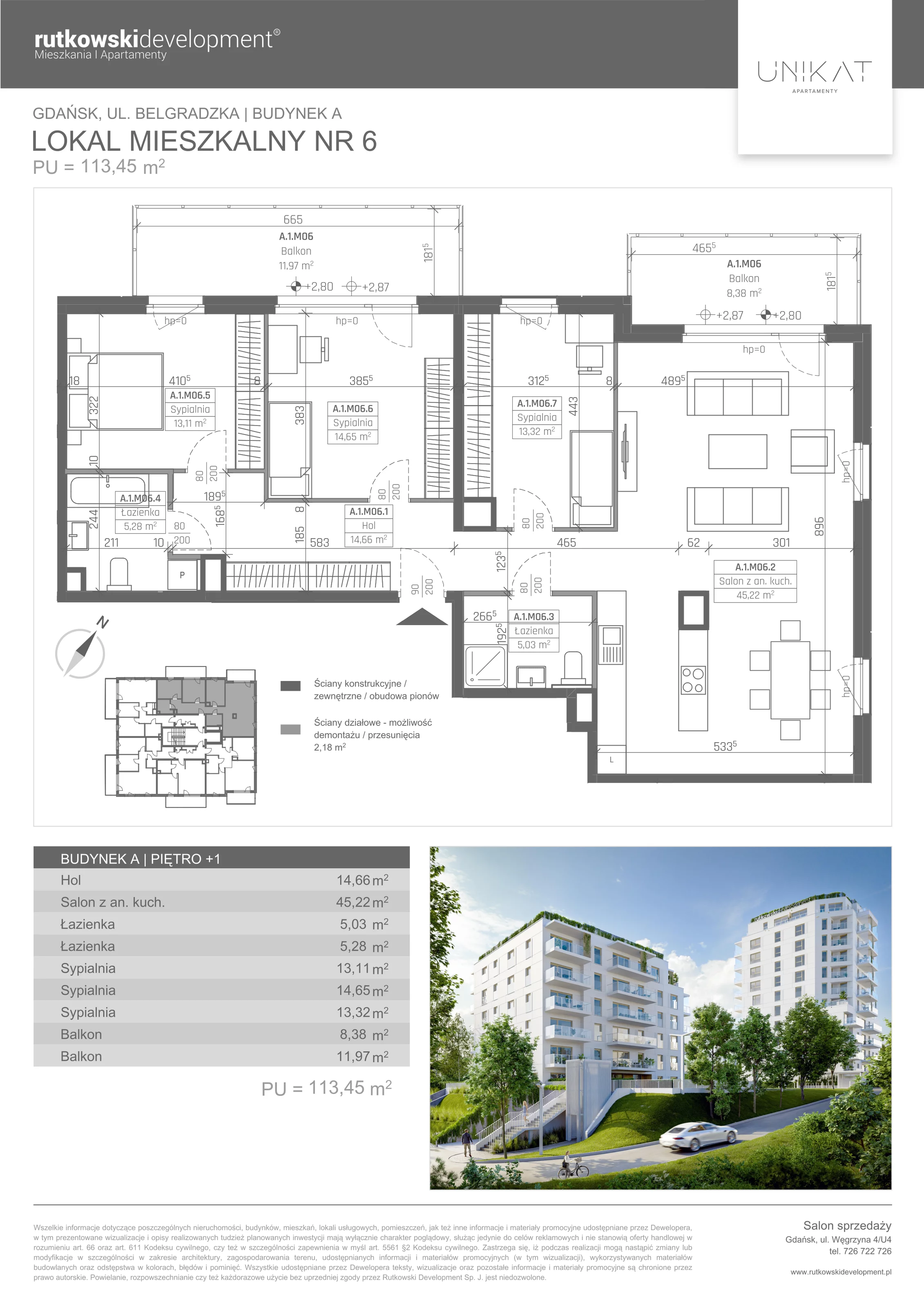 Apartament 113,45 m², piętro 1, oferta nr 6, Unikat Apartamenty, Gdańsk, Piecki-Migowo, Morena, ul. Belgradzka 114