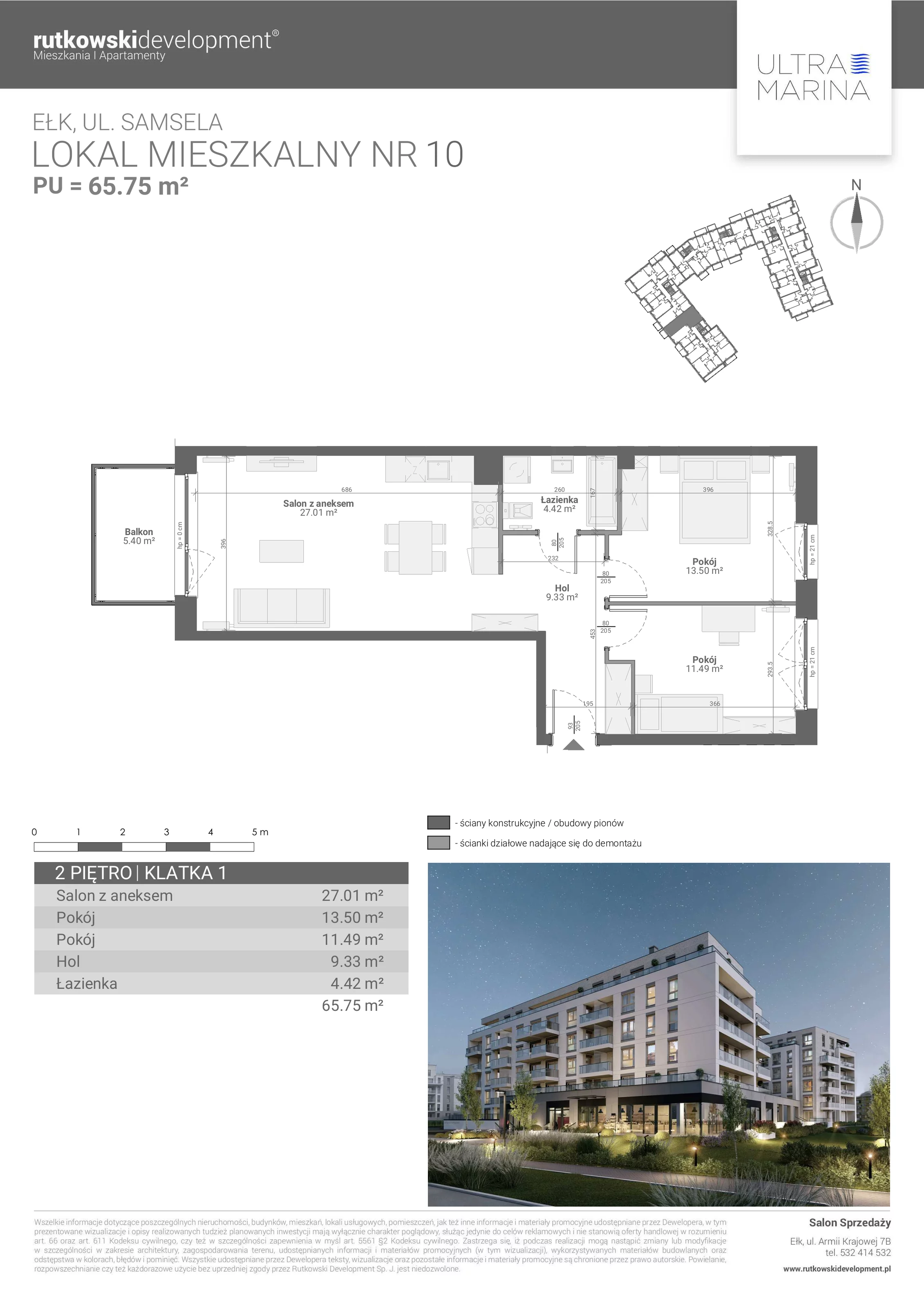 3 pokoje, apartament 65,75 m², piętro 2, oferta nr M - 10, Ultra Marina, Ełk, Jeziorna, ul. bp. Edwarda Samsela 3