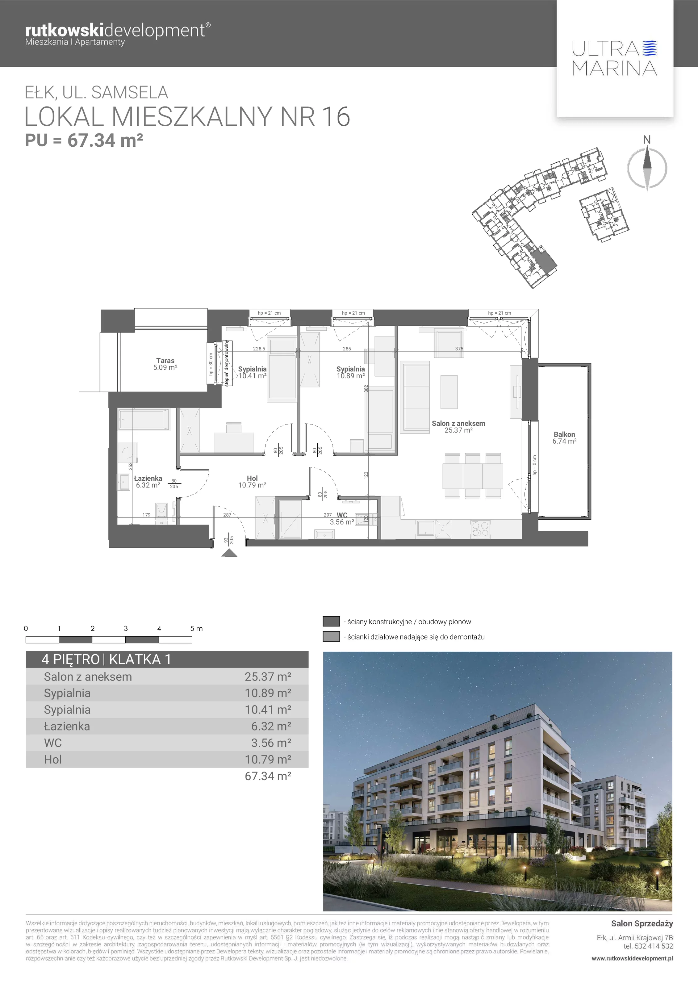 3 pokoje, apartament 67,34 m², piętro 4, oferta nr M - 16, Ultra Marina, Ełk, Jeziorna, ul. bp. Edwarda Samsela 3