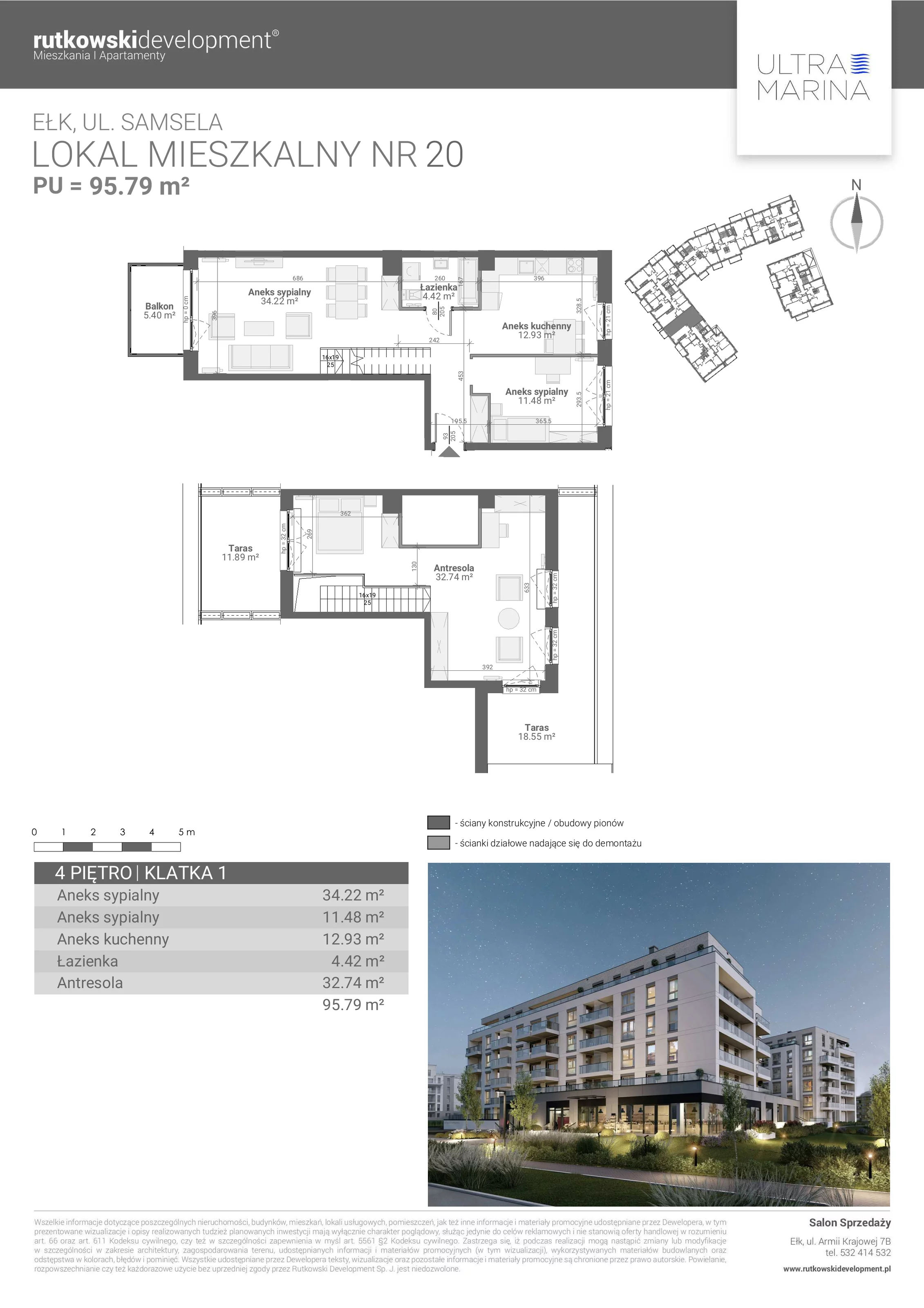 5 pokoi, apartament 95,79 m², piętro 4, oferta nr M - 20, Ultra Marina, Ełk, Jeziorna, ul. bp. Edwarda Samsela 3