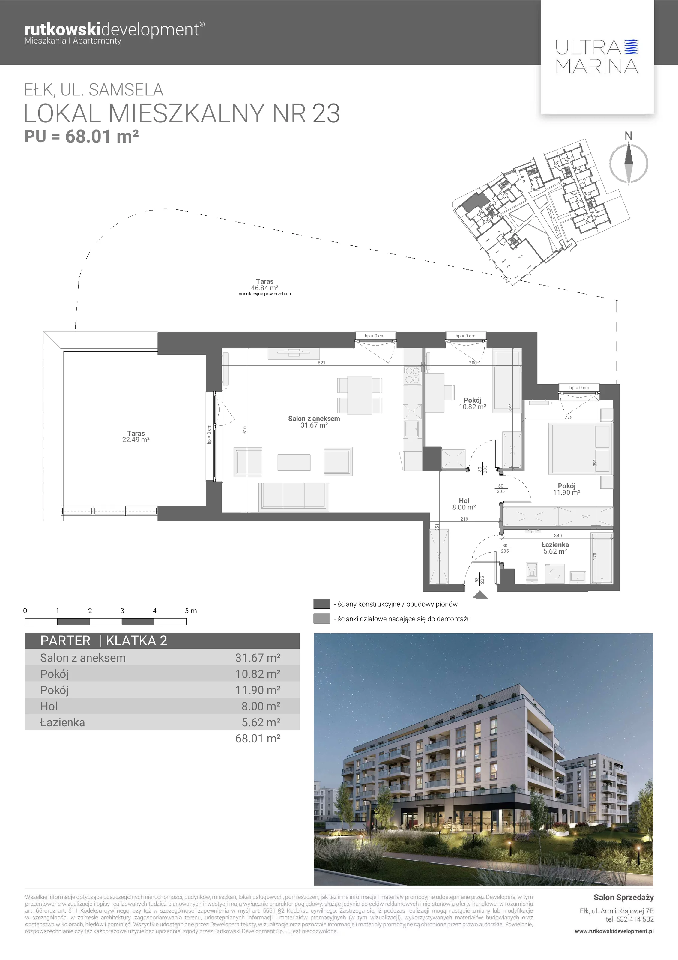 3 pokoje, apartament 68,01 m², parter, oferta nr M - 23, Ultra Marina, Ełk, Jeziorna, ul. bp. Edwarda Samsela 3