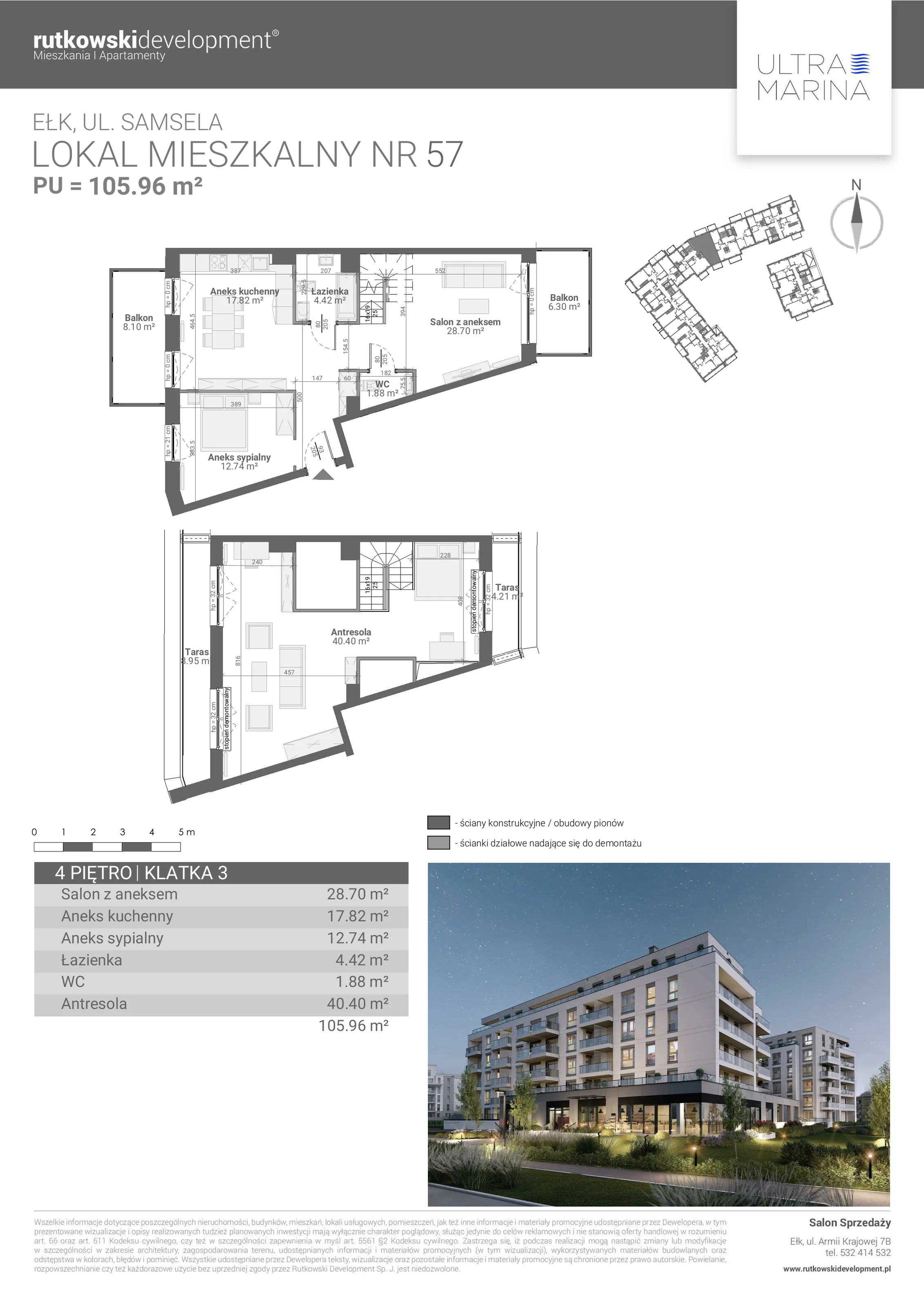 5 pokoi, apartament 105,96 m², piętro 4, oferta nr M - 57, Ultra Marina, Ełk, Jeziorna, ul. bp. Edwarda Samsela 3