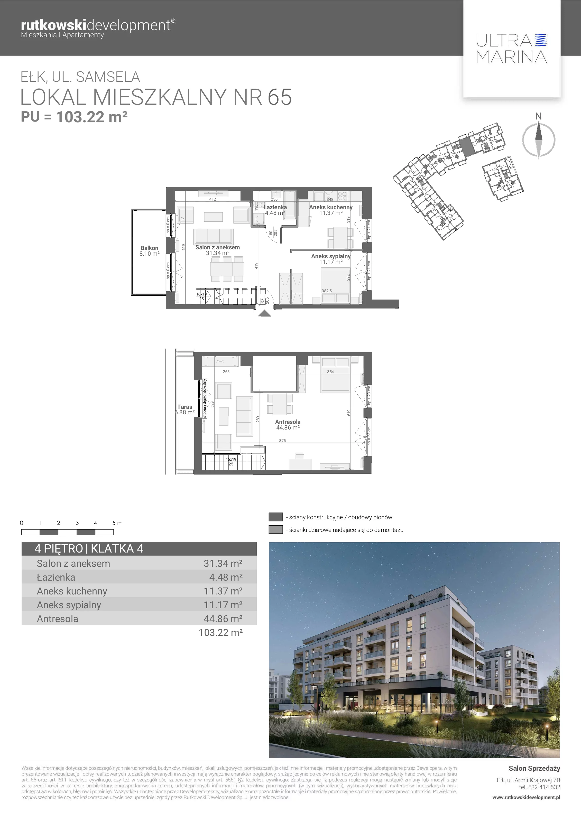 5 pokoi, apartament 103,22 m², piętro 4, oferta nr M - 65, Ultra Marina, Ełk, Jeziorna, ul. bp. Edwarda Samsela 3