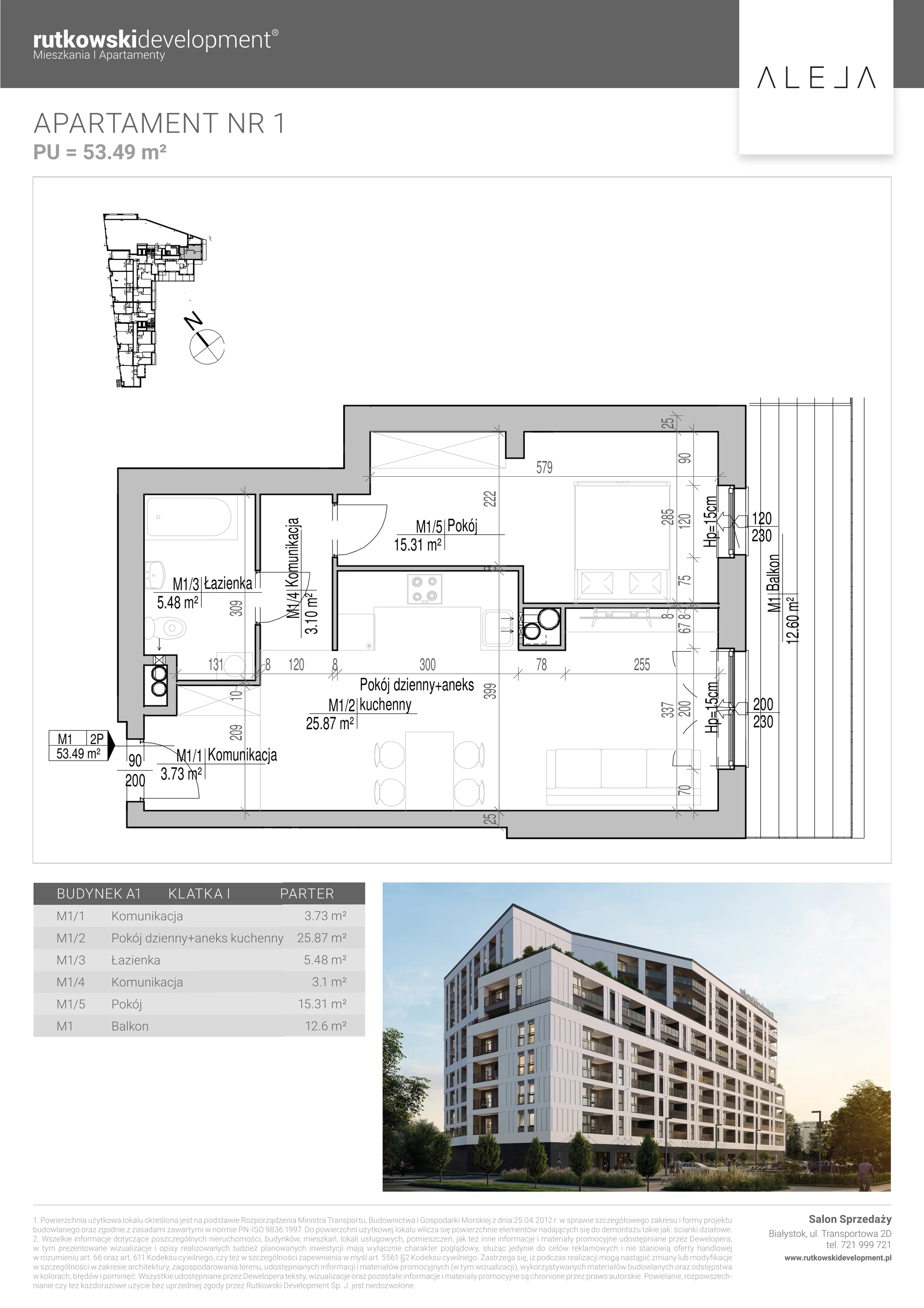 Apartament 53,49 m², parter, oferta nr 1, Aleja, Białystok, Wysoki Stoczek, ul. Studzienna 2