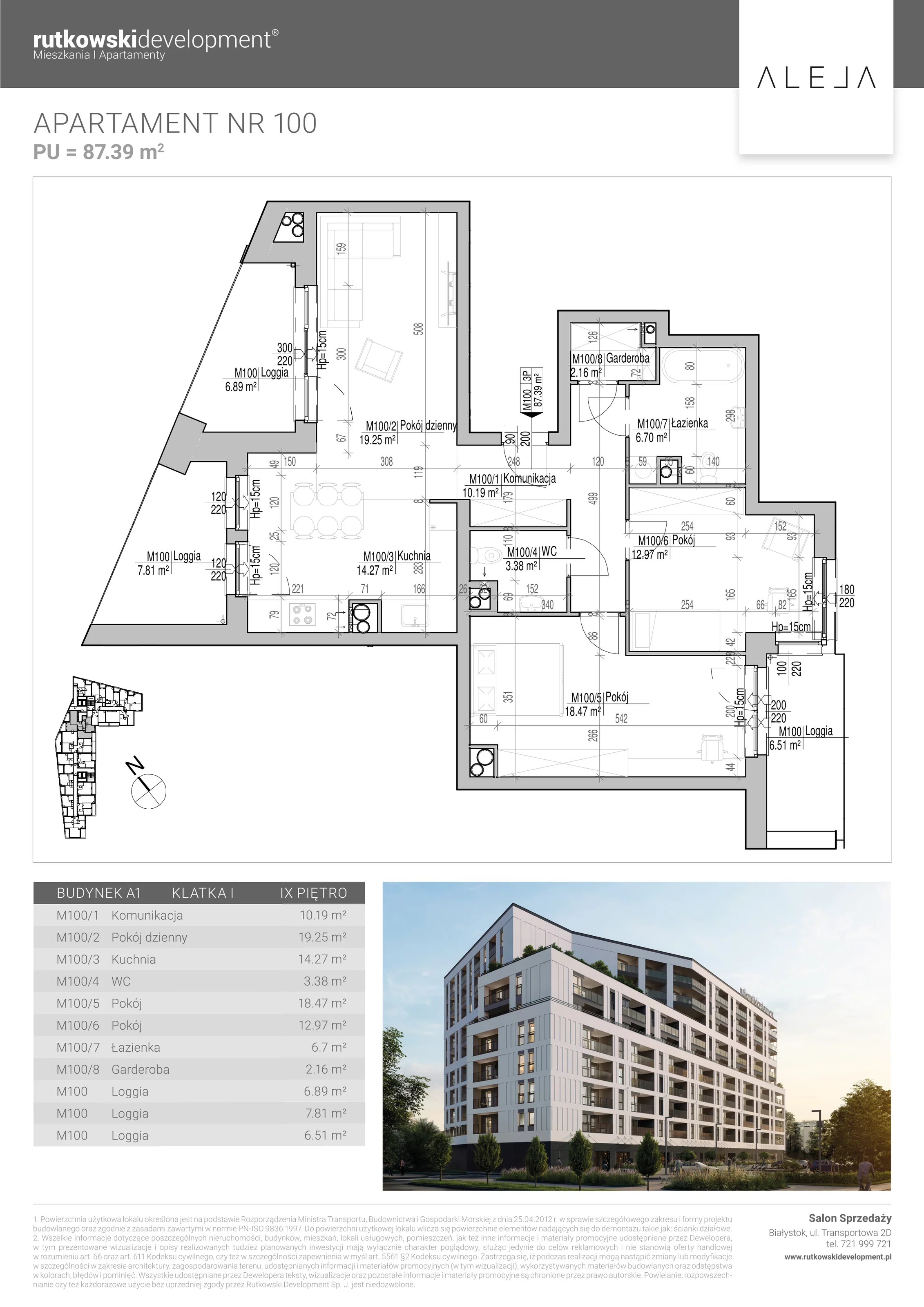 3 pokoje, apartament 87,39 m², piętro 9, oferta nr 100, Aleja, Białystok, Wysoki Stoczek, ul. Studzienna 2
