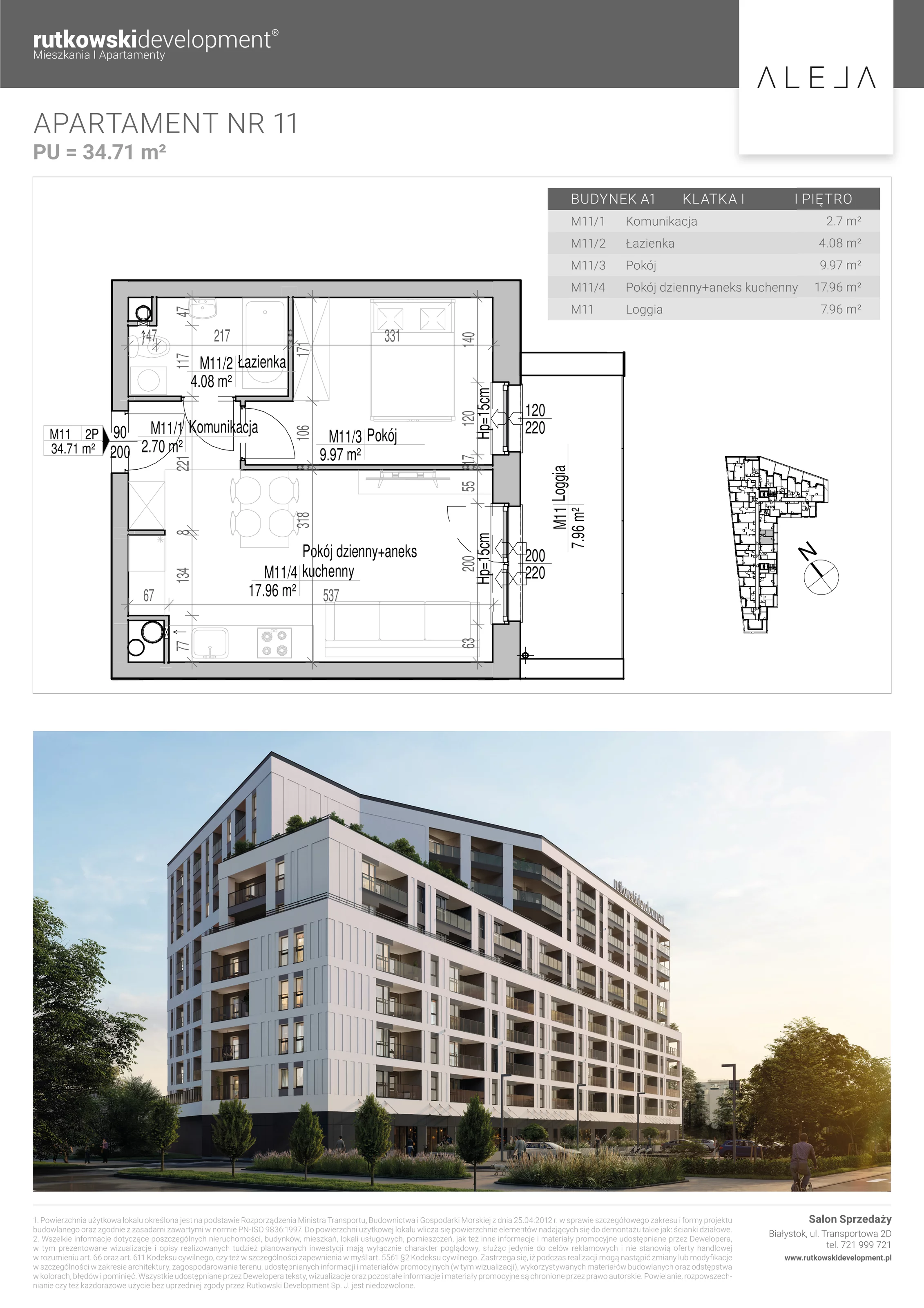 Apartament 34,71 m², piętro 1, oferta nr 11, Aleja, Białystok, Wysoki Stoczek, ul. Studzienna 2