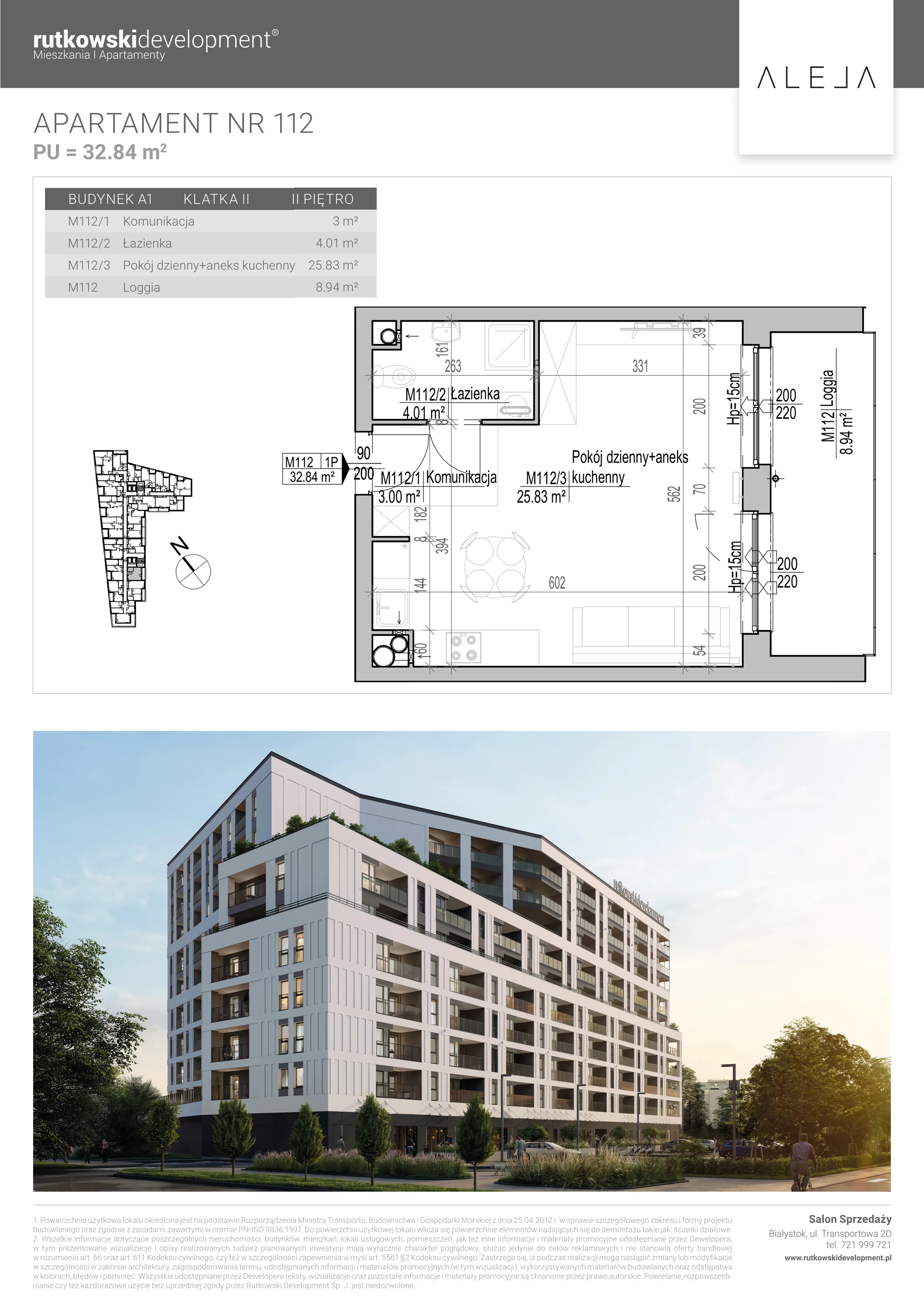 Apartament 32,84 m², piętro 2, oferta nr 112, Aleja, Białystok, Wysoki Stoczek, ul. Studzienna 2