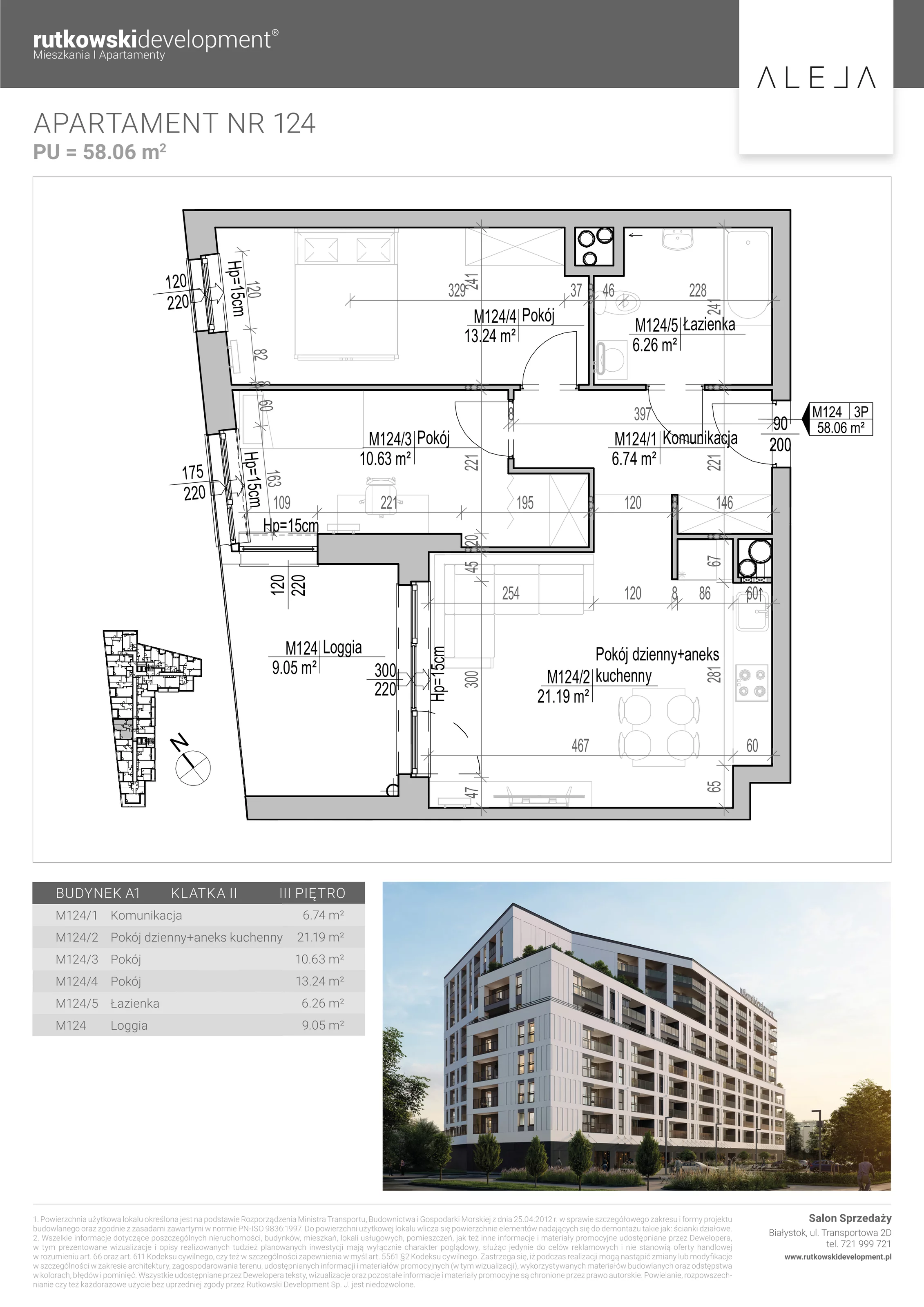3 pokoje, apartament 58,06 m², piętro 3, oferta nr 124, Aleja, Białystok, Wysoki Stoczek, ul. Studzienna 2