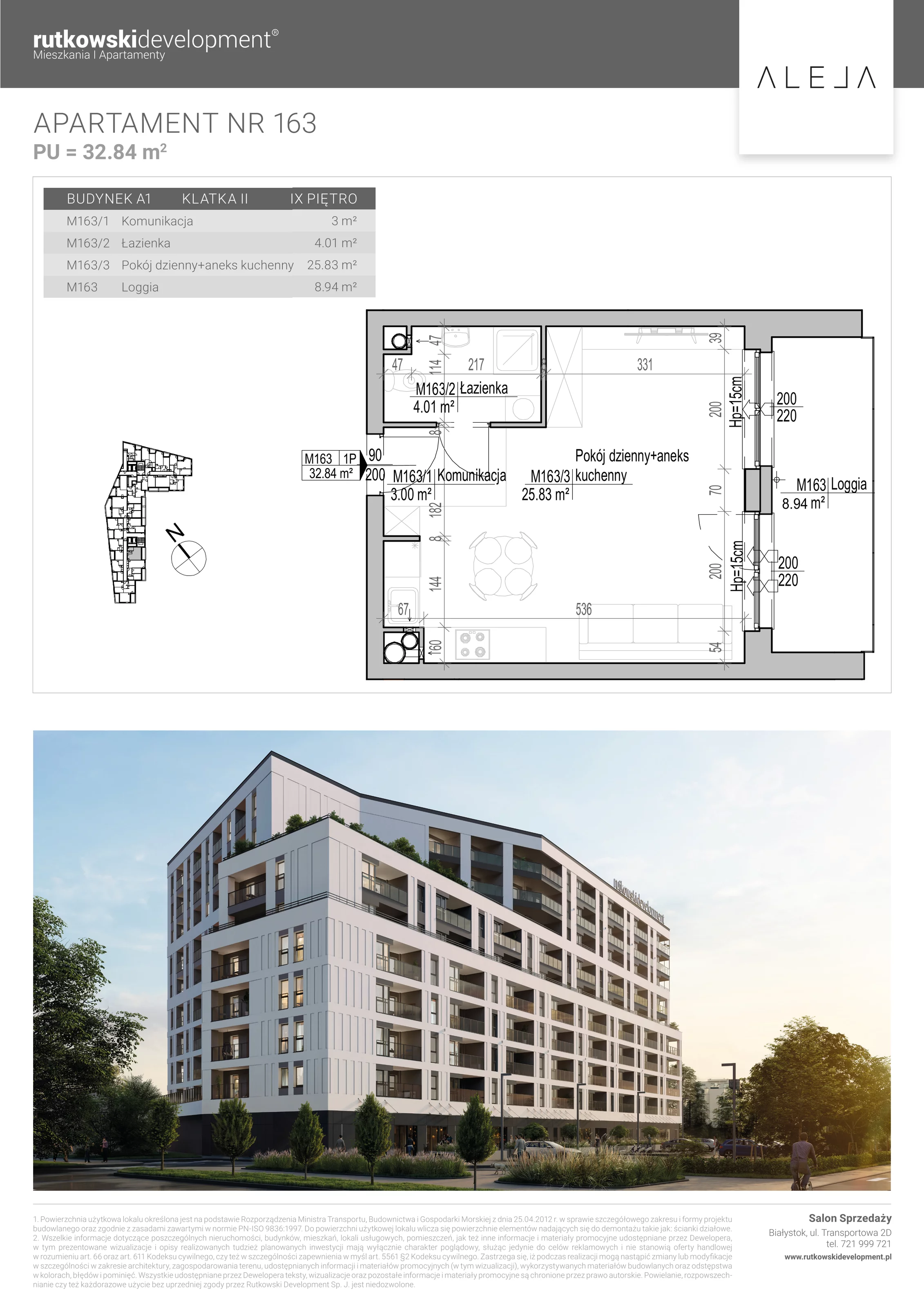 Apartament 32,81 m², piętro 9, oferta nr 163, Aleja, Białystok, Wysoki Stoczek, ul. Studzienna 2