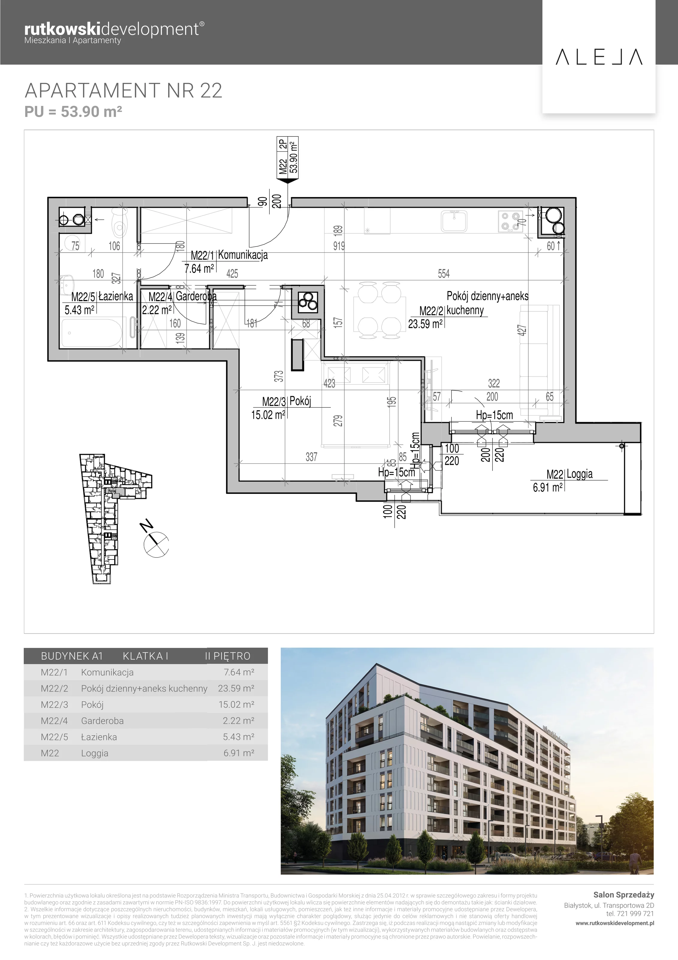 Apartament 53,90 m², piętro 2, oferta nr 22, Aleja, Białystok, Wysoki Stoczek, ul. Studzienna 2