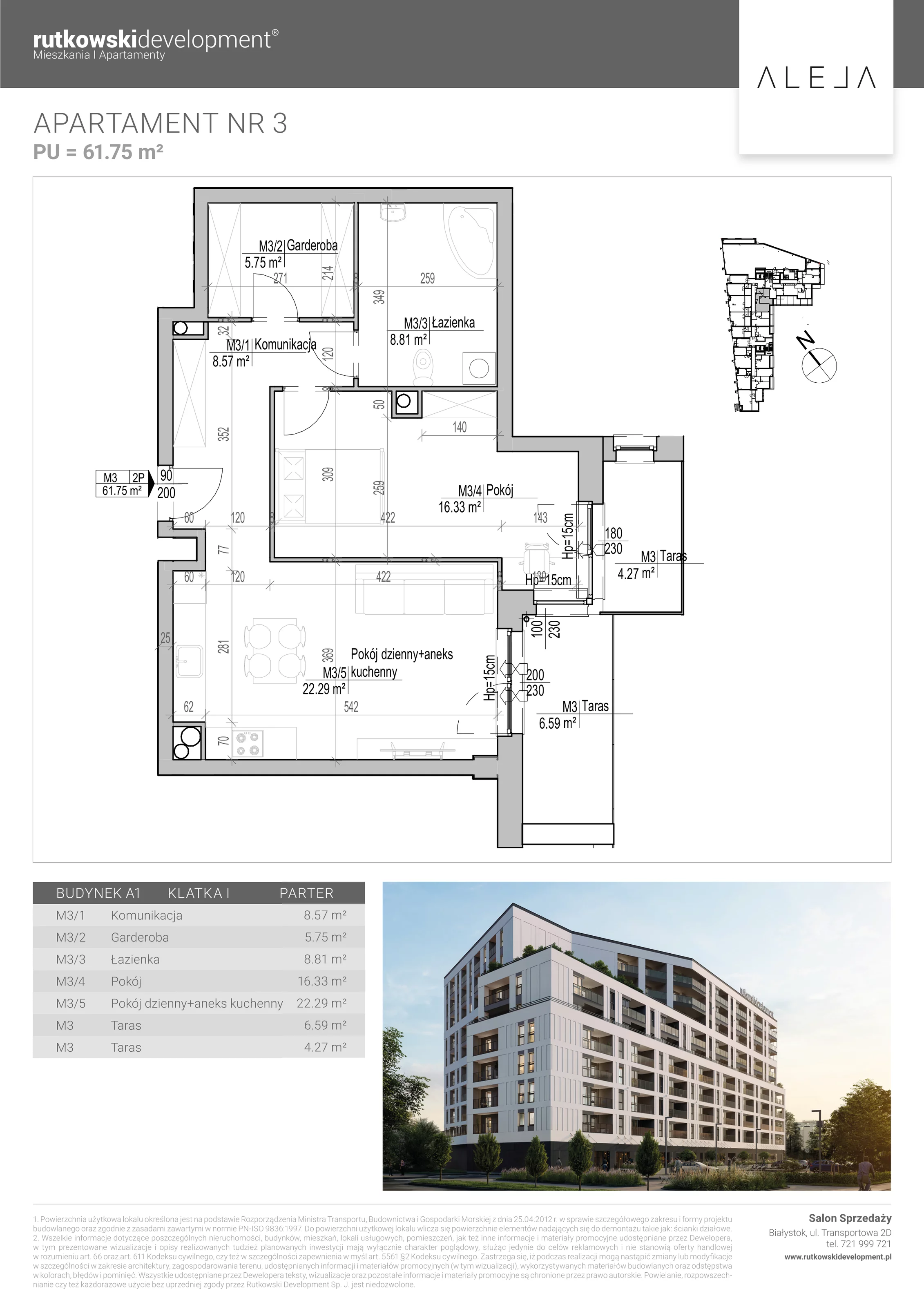 Apartament 61,75 m², parter, oferta nr 3, Aleja, Białystok, Wysoki Stoczek, ul. Studzienna 2