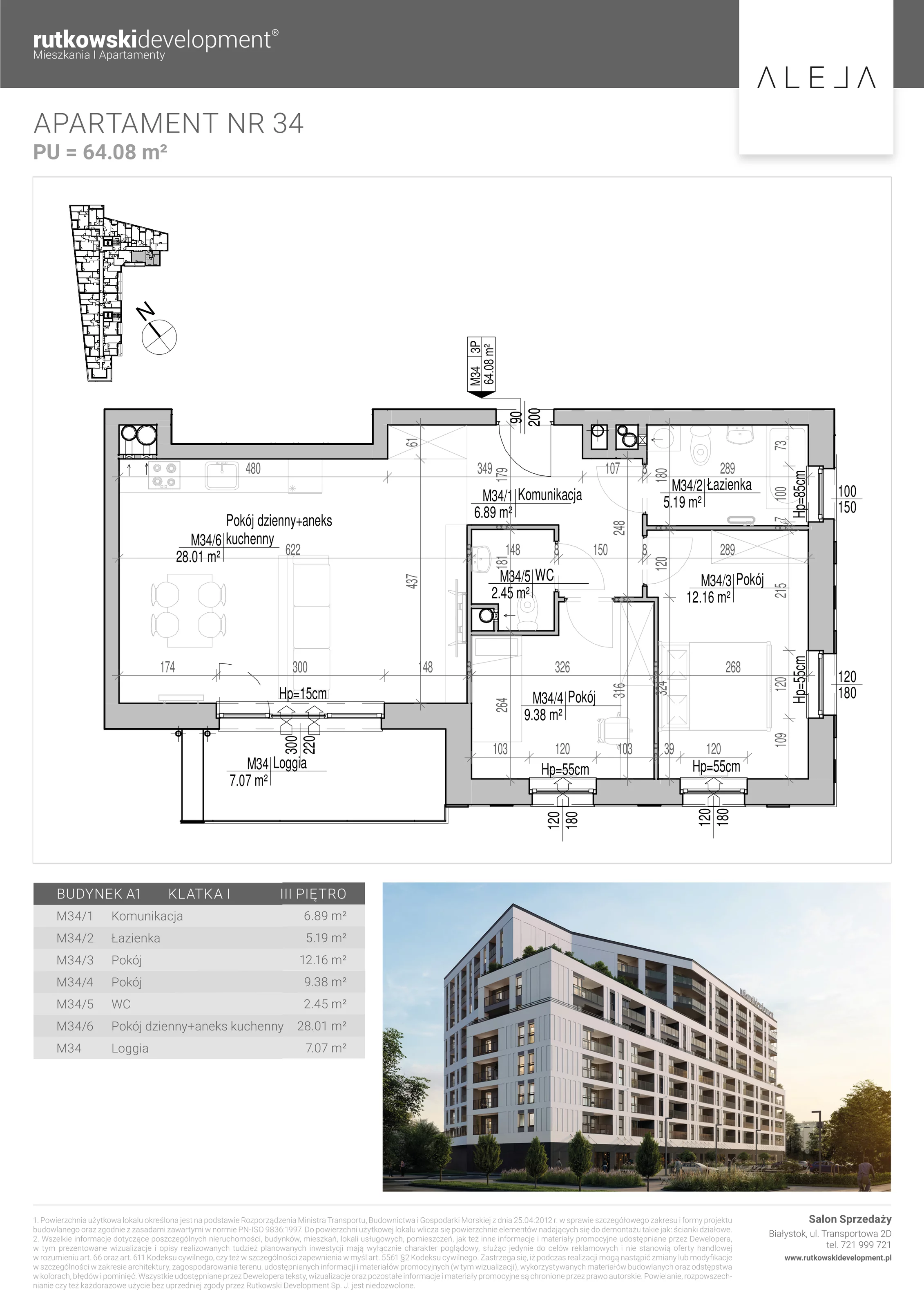 3 pokoje, apartament 64,08 m², piętro 3, oferta nr 34, Aleja, Białystok, Wysoki Stoczek, ul. Studzienna 2