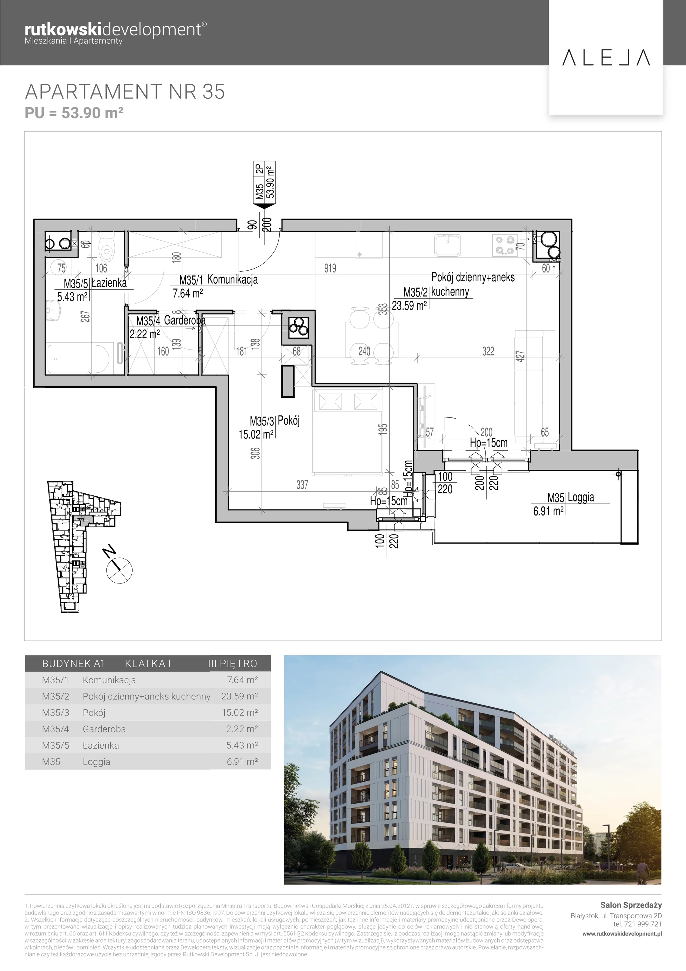 Apartament 53,90 m², piętro 3, oferta nr 35, Aleja, Białystok, Wysoki Stoczek, ul. Studzienna 2