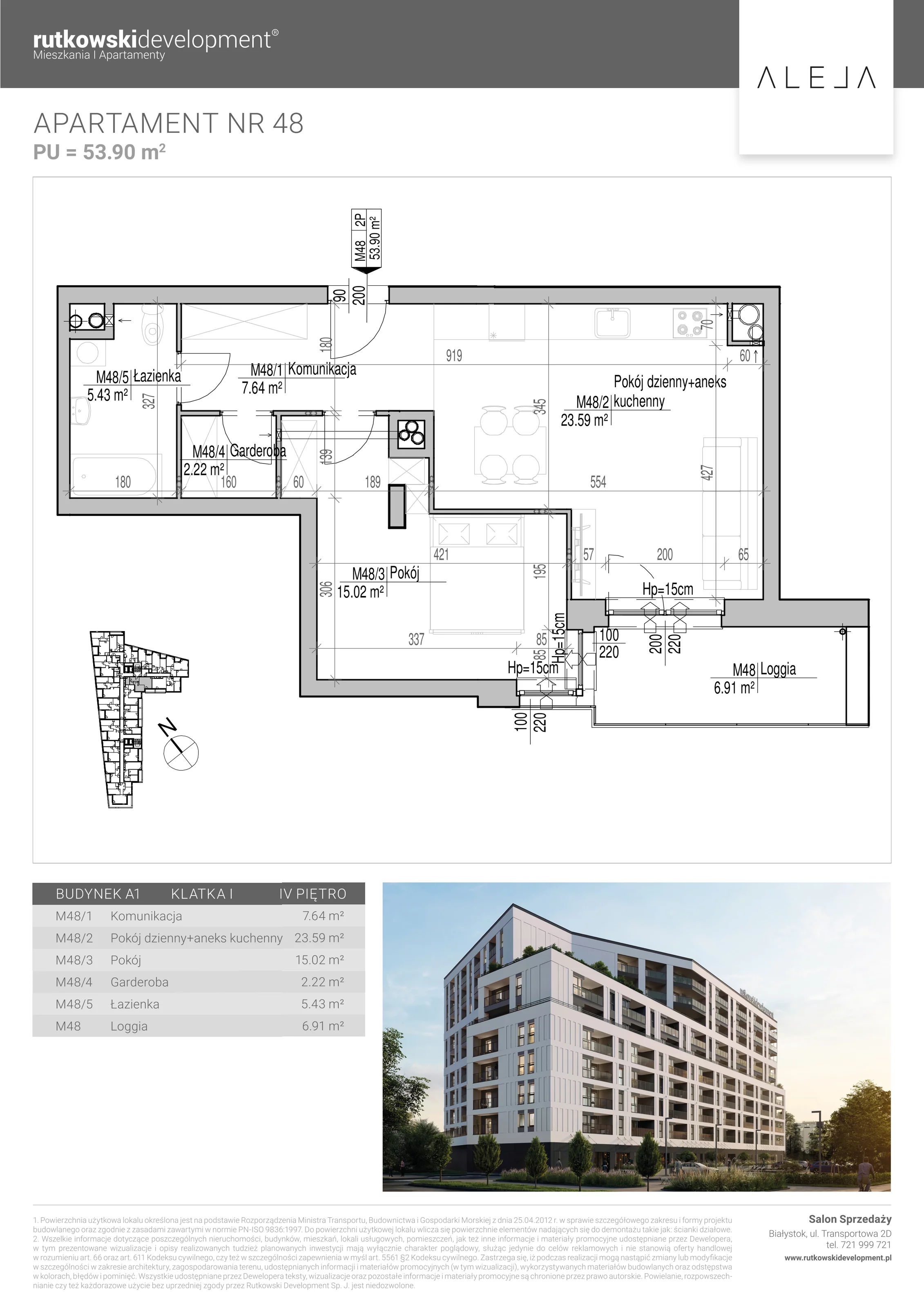 Apartament 53,90 m², piętro 4, oferta nr 48, Aleja, Białystok, Wysoki Stoczek, ul. Studzienna 2