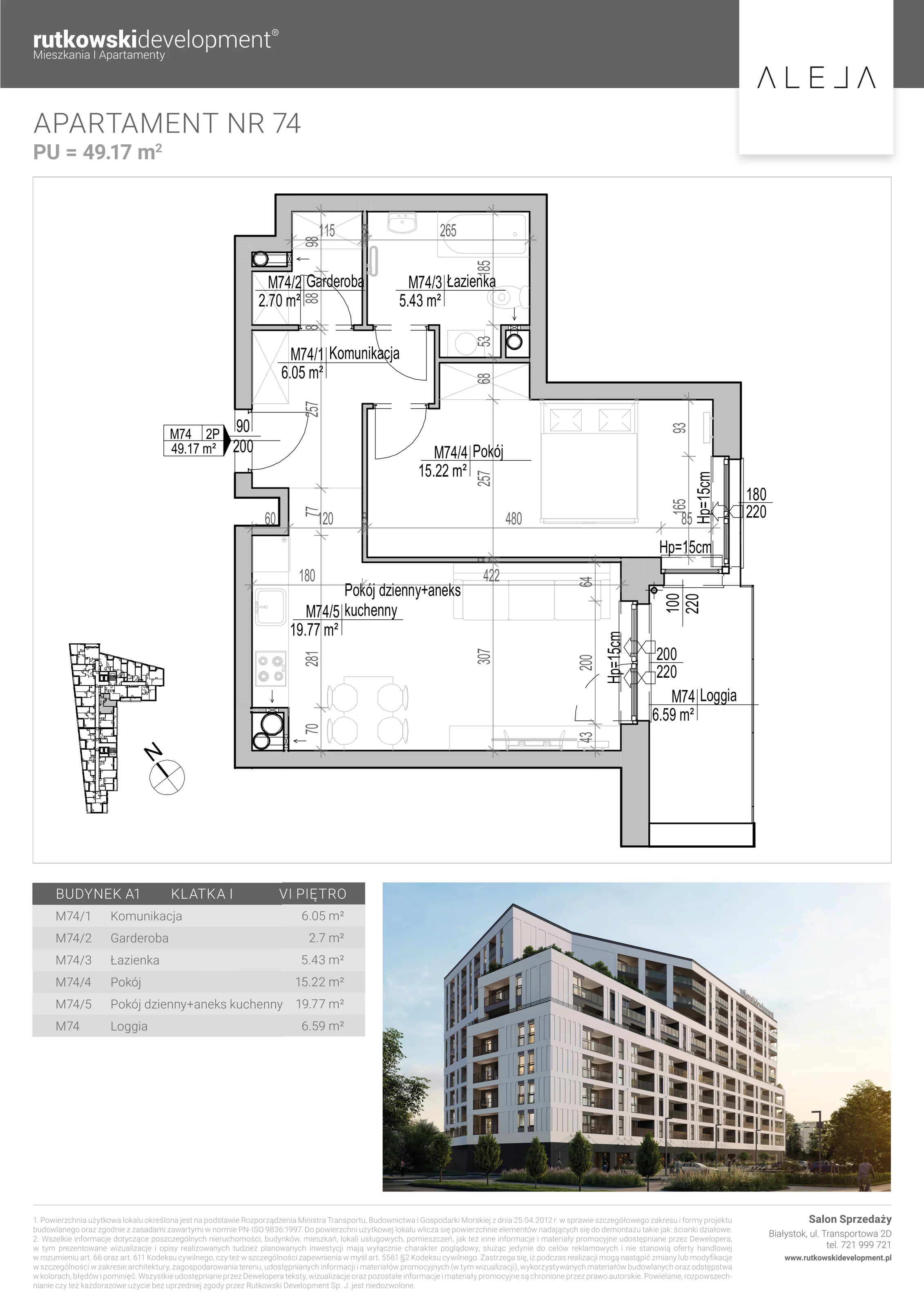 Apartament 49,17 m², piętro 6, oferta nr 74, Aleja, Białystok, Wysoki Stoczek, ul. Studzienna 2