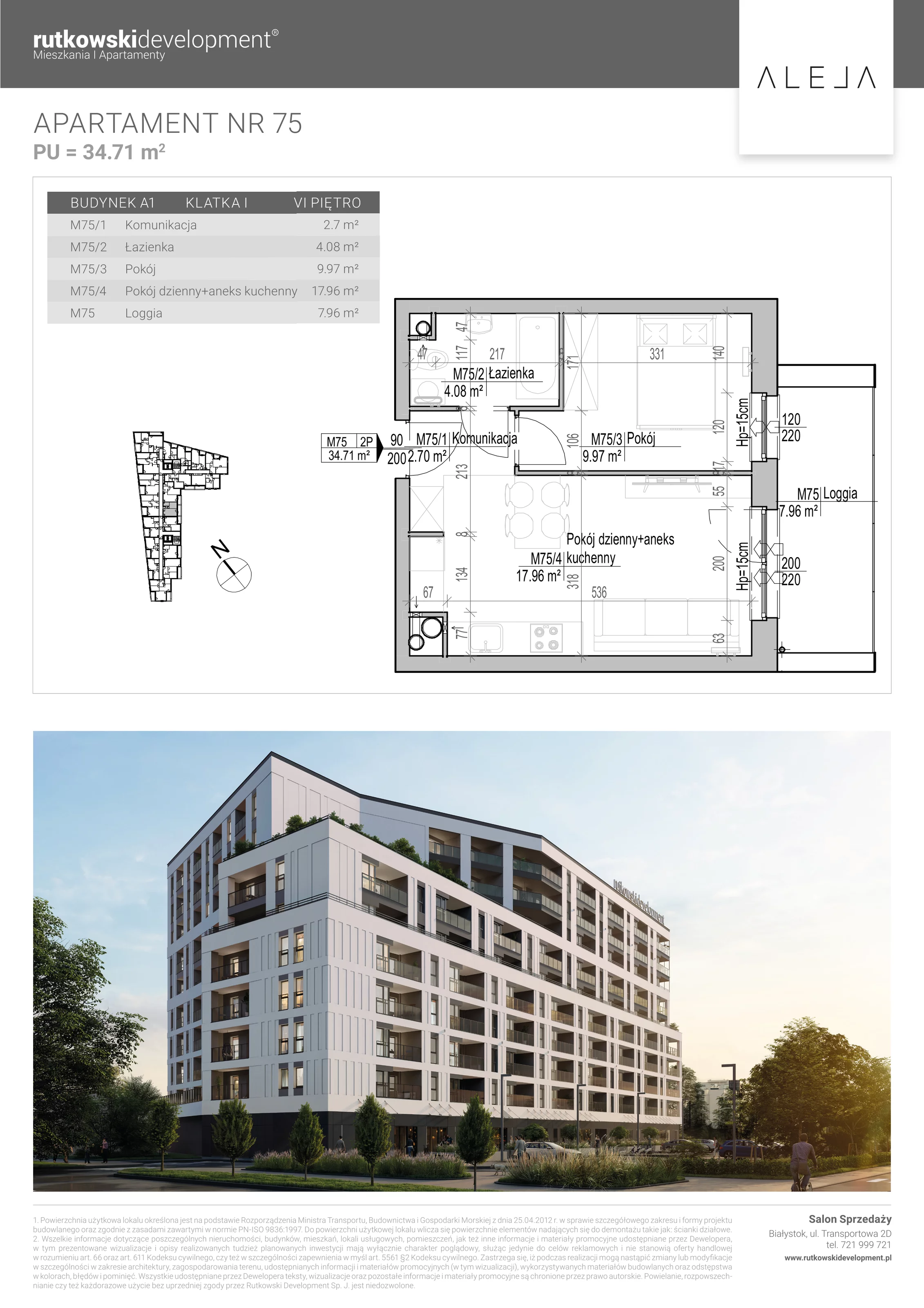 Apartament 34,71 m², piętro 6, oferta nr 75, Aleja, Białystok, Wysoki Stoczek, ul. Studzienna 2