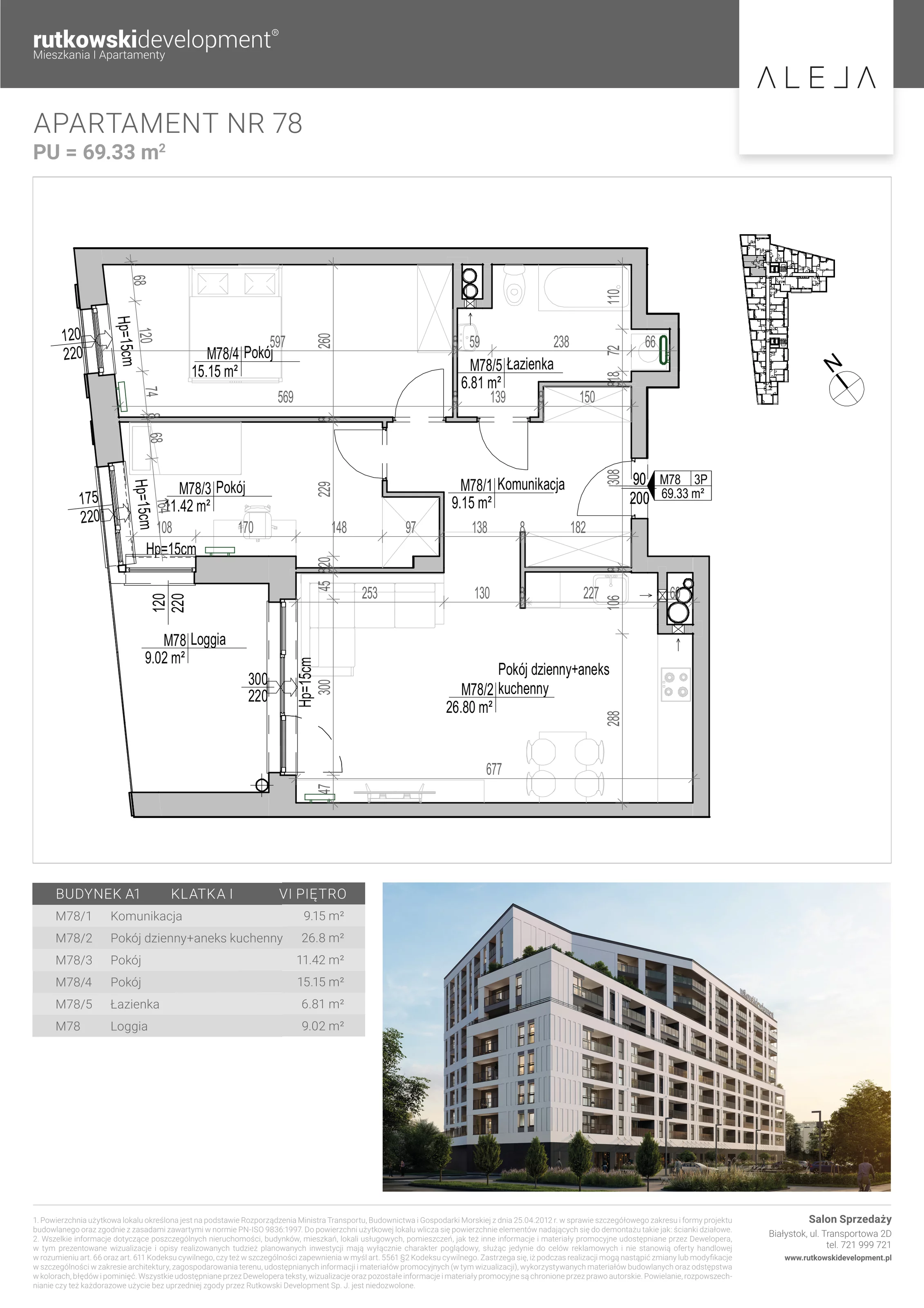 3 pokoje, apartament 69,33 m², piętro 6, oferta nr 78, Aleja, Białystok, Wysoki Stoczek, ul. Studzienna 2
