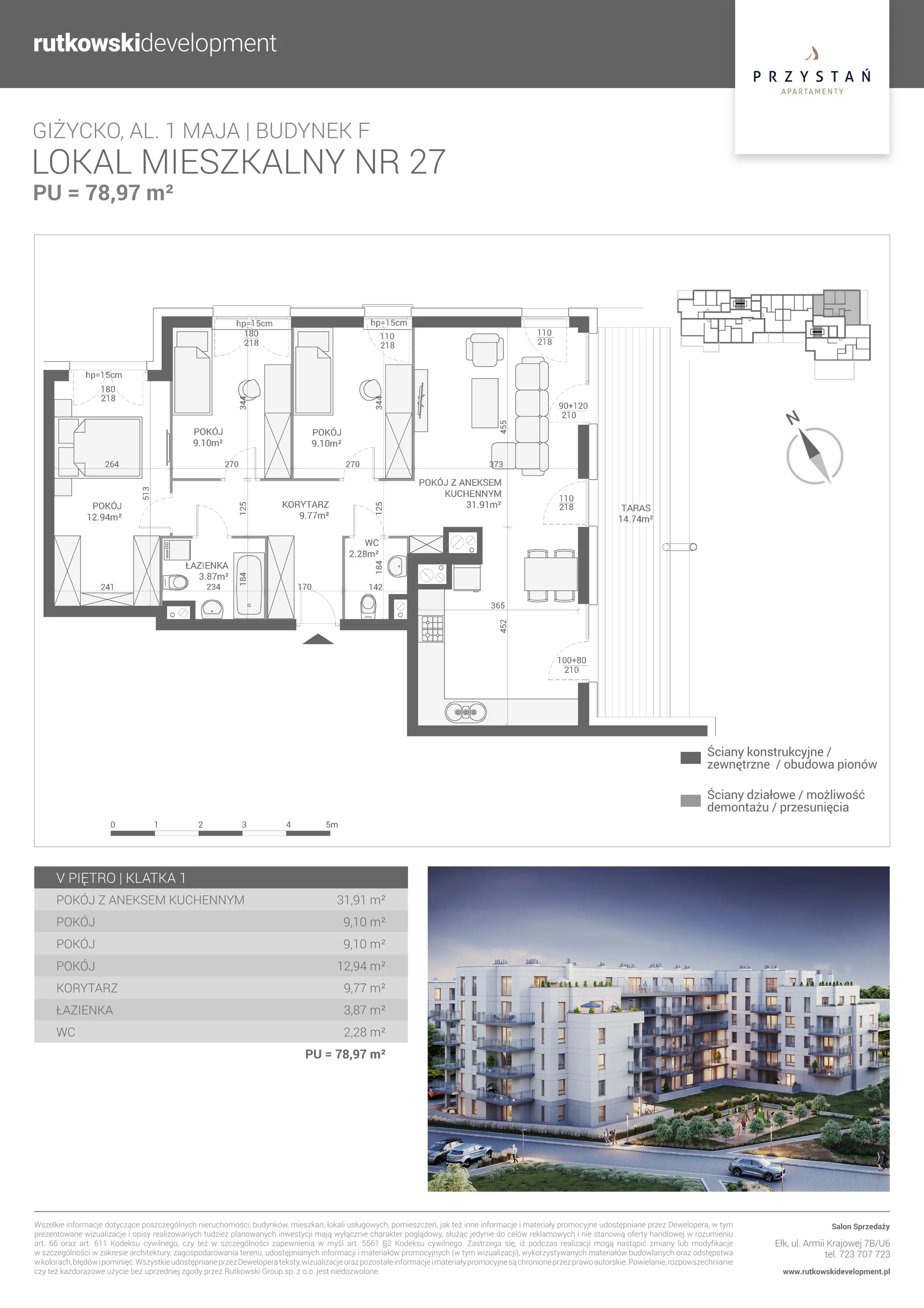 4 pokoje, mieszkanie 78,97 m², piętro 5, oferta nr M-27, Apartamenty Przystań - Etap F, Giżycko, al. 1 Maja 34