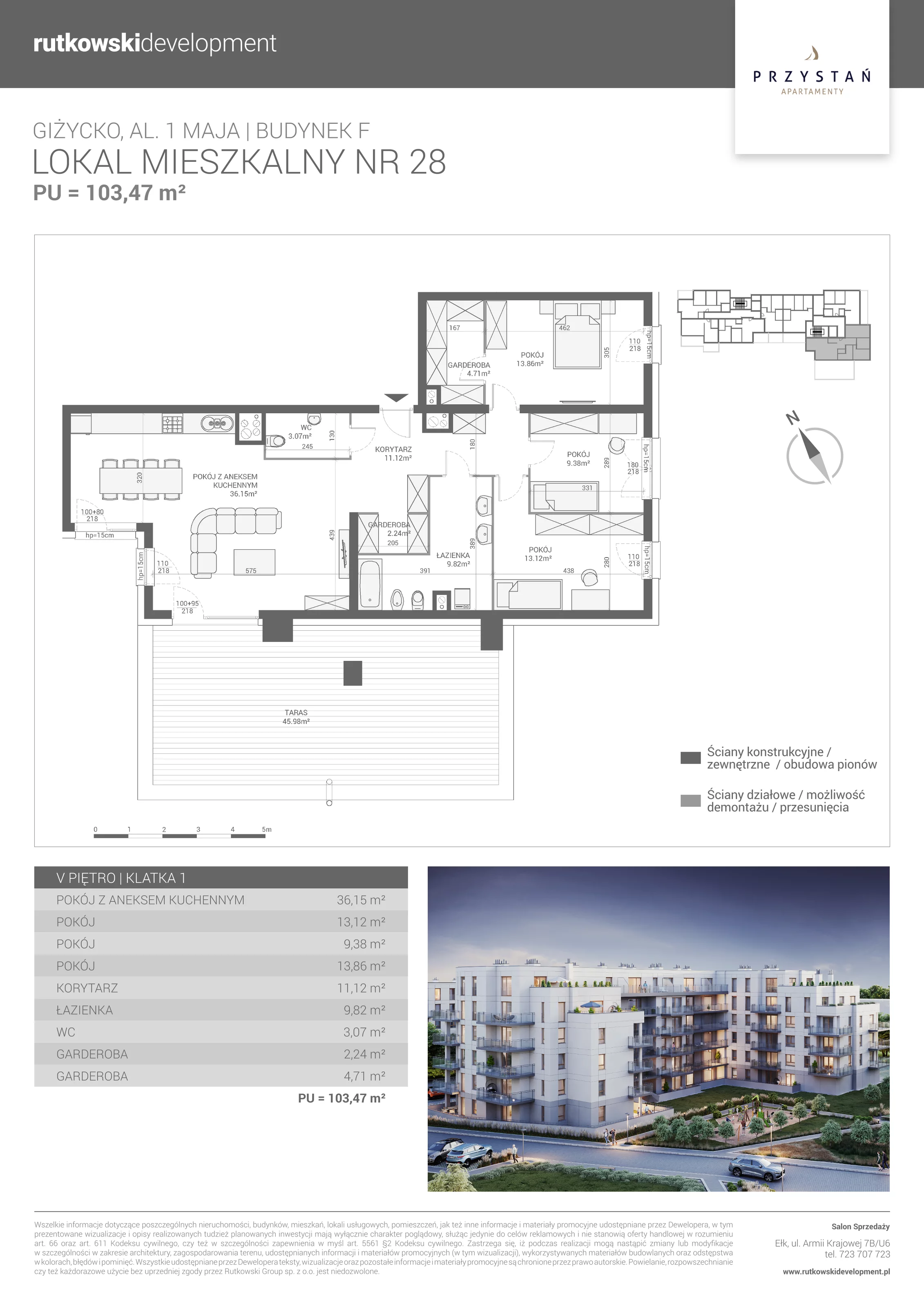 4 pokoje, mieszkanie 103,47 m², piętro 5, oferta nr M-28, Apartamenty Przystań - Etap F, Giżycko, al. 1 Maja 34