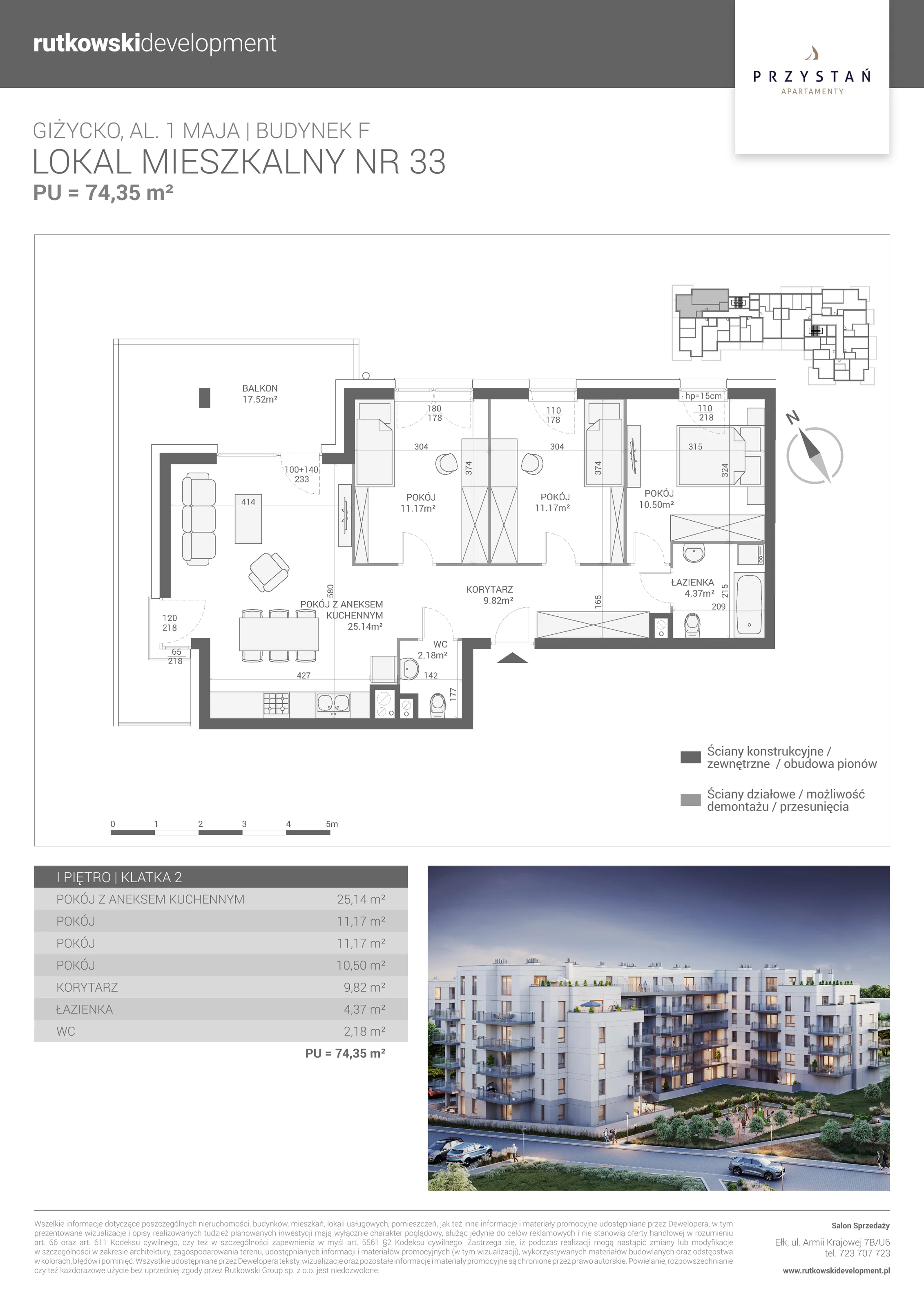 4 pokoje, mieszkanie 74,35 m², piętro 1, oferta nr M-33, Apartamenty Przystań - Etap F, Giżycko, al. 1 Maja 34