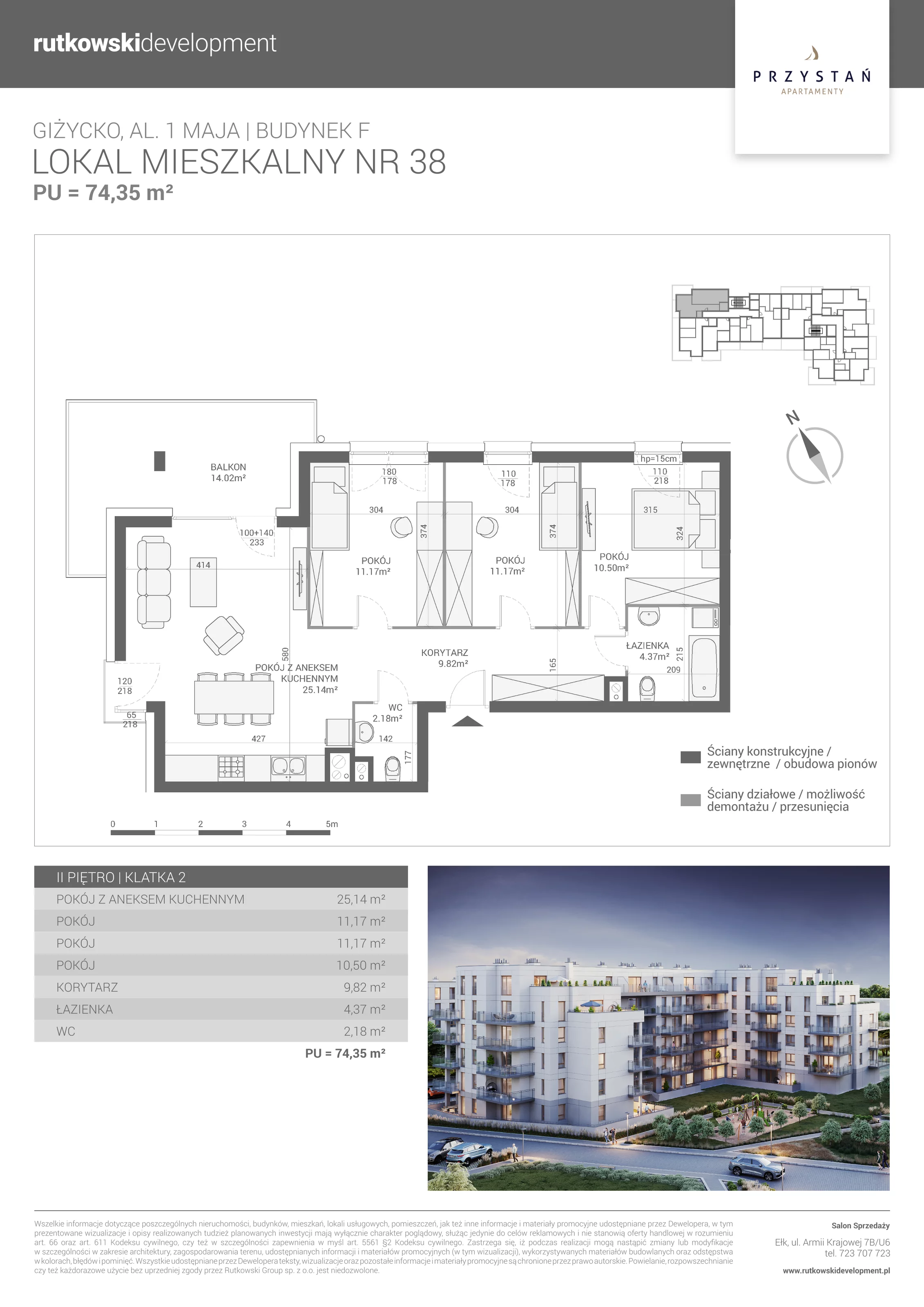 4 pokoje, mieszkanie 74,35 m², piętro 2, oferta nr M-38, Apartamenty Przystań - Etap F, Giżycko, al. 1 Maja 34