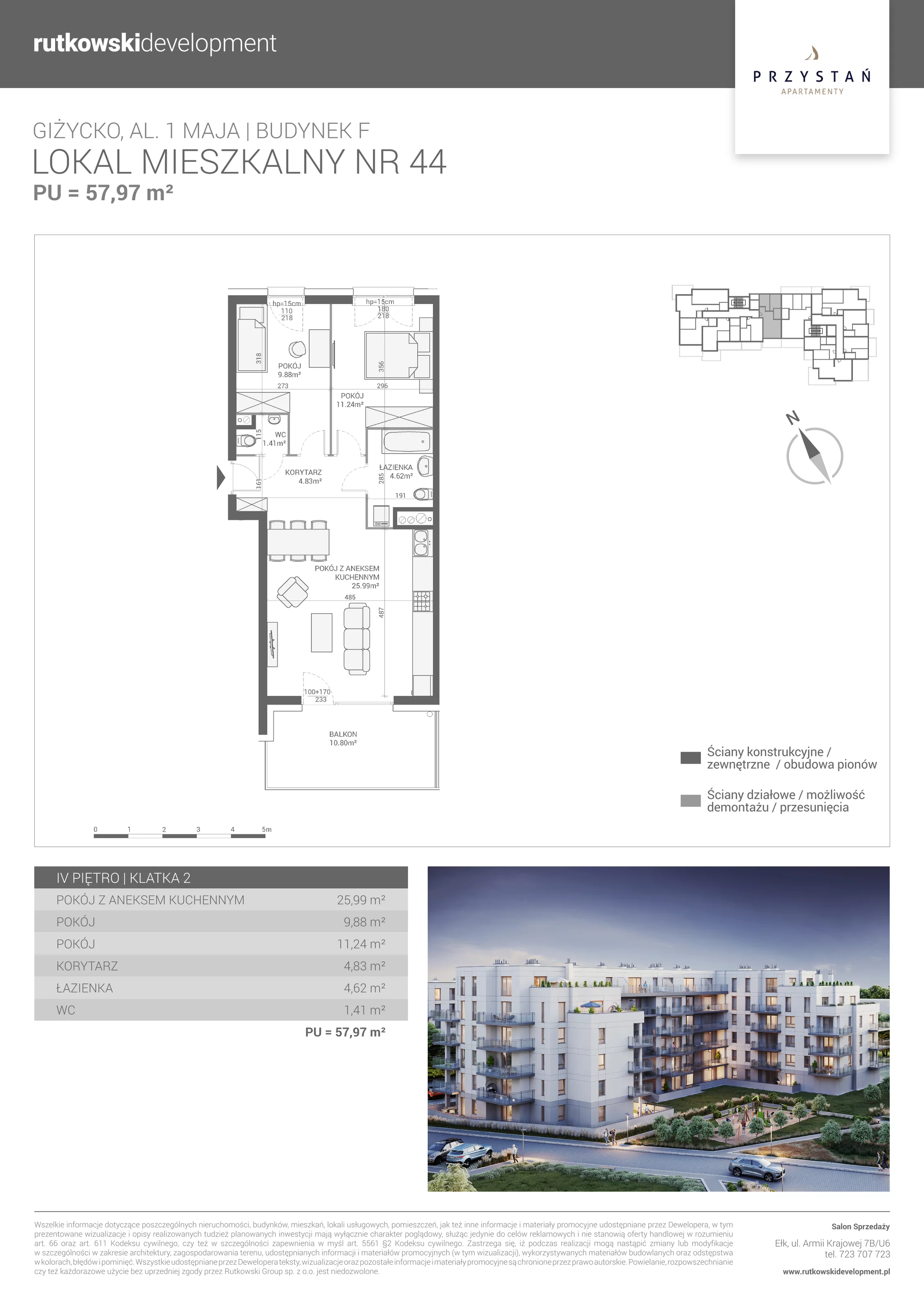 4 pokoje, mieszkanie 74,35 m², piętro 3, oferta nr M-43, Apartamenty Przystań - Etap F, Giżycko, al. 1 Maja 34