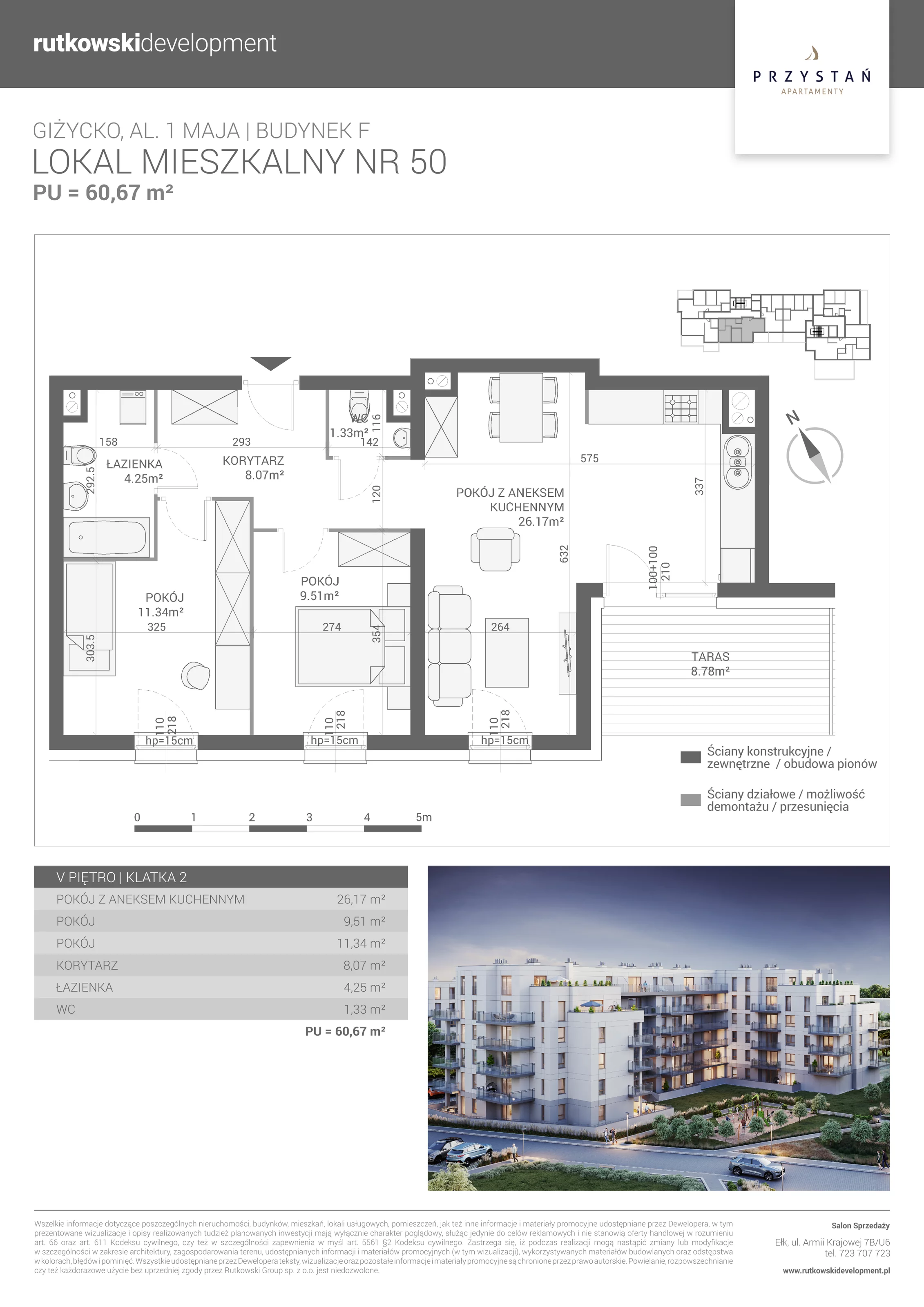 3 pokoje, mieszkanie 60,67 m², piętro 5, oferta nr M-50, Apartamenty Przystań - Etap F, Giżycko, al. 1 Maja 34