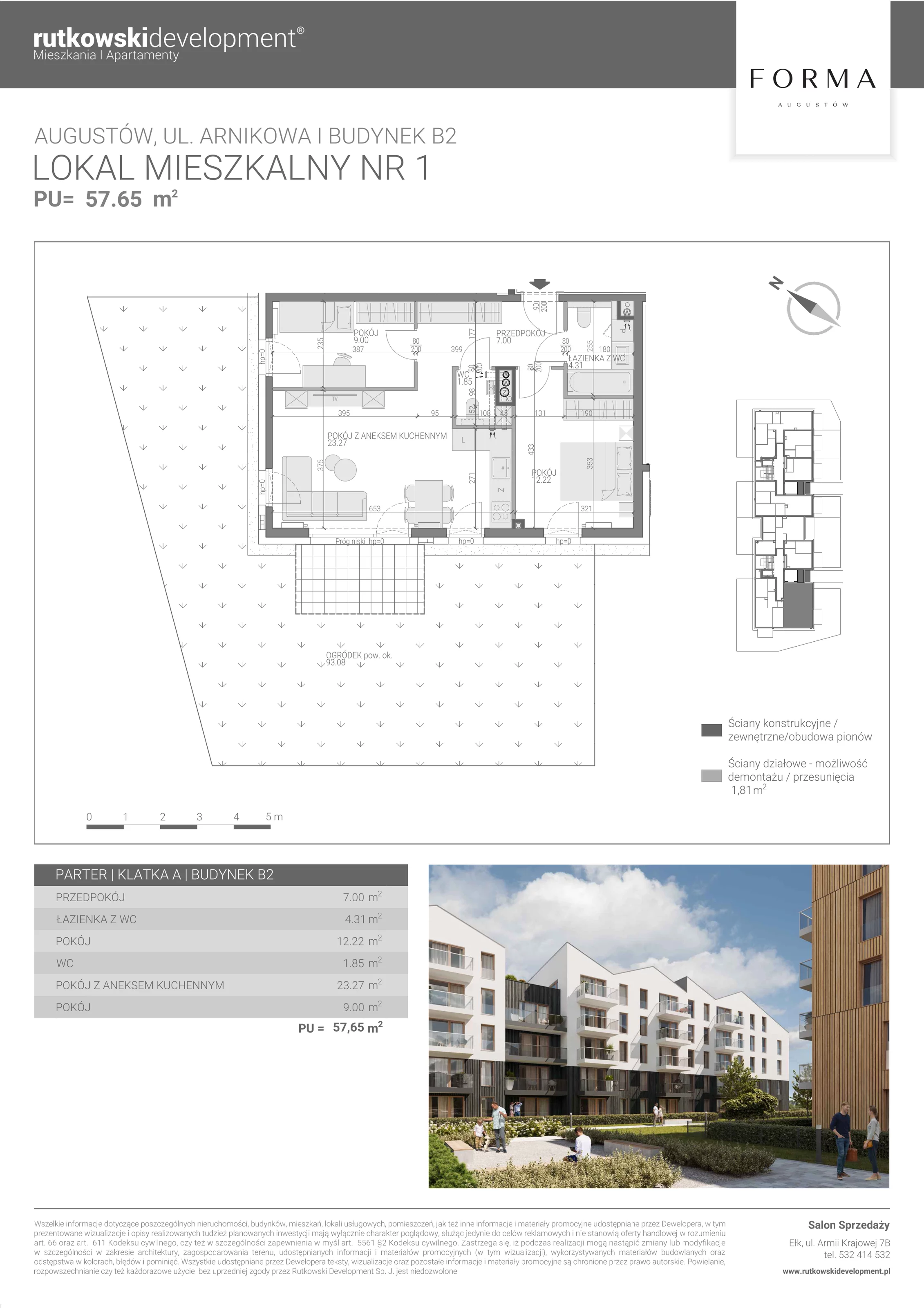 3 pokoje, mieszkanie 57,65 m², parter, oferta nr M-1, Forma Augustów, Augustów, ul. Arnikowa 10G