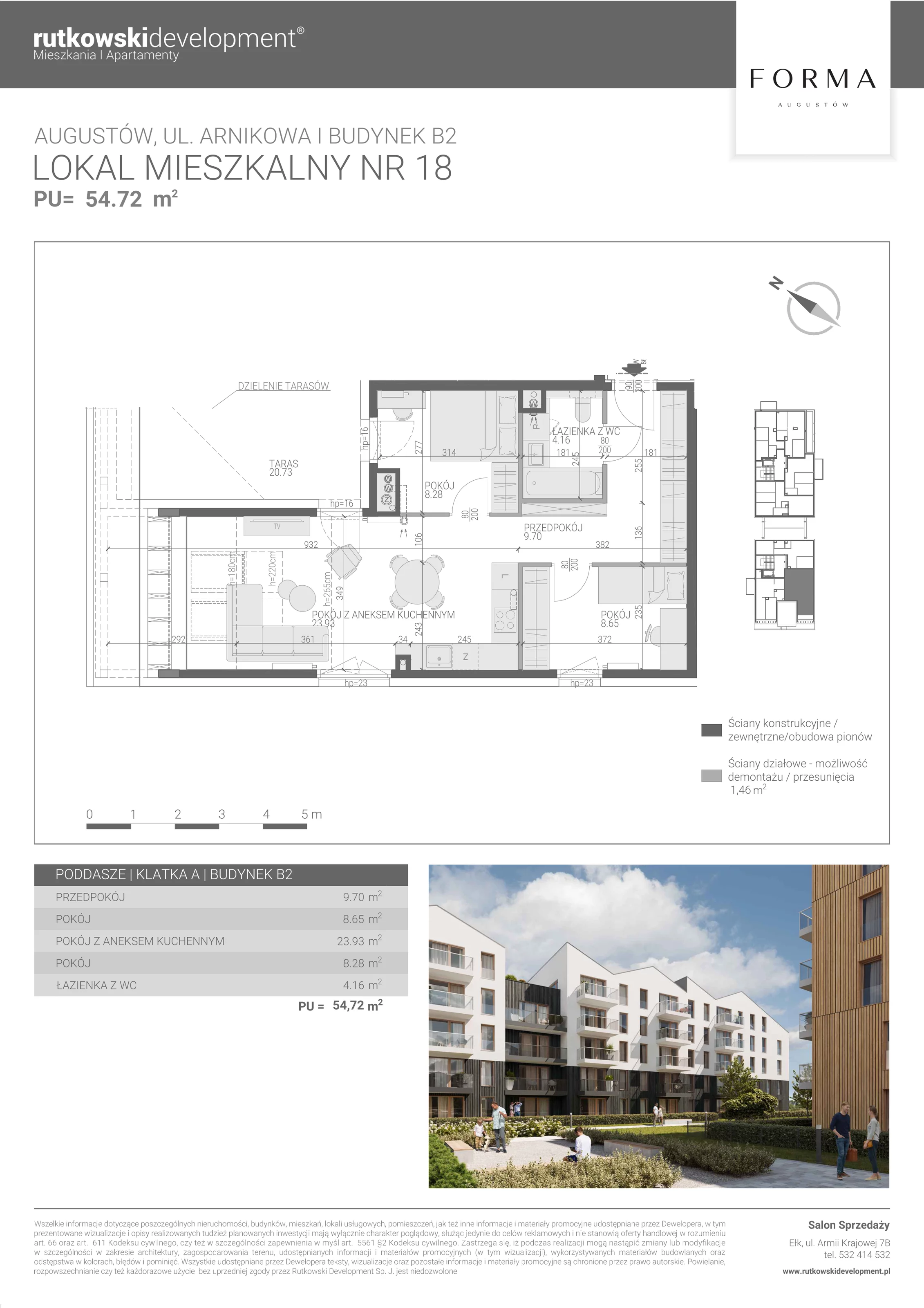 3 pokoje, mieszkanie 54,72 m², piętro 4, oferta nr M-18, Forma Augustów, Augustów, ul. Arnikowa 10G