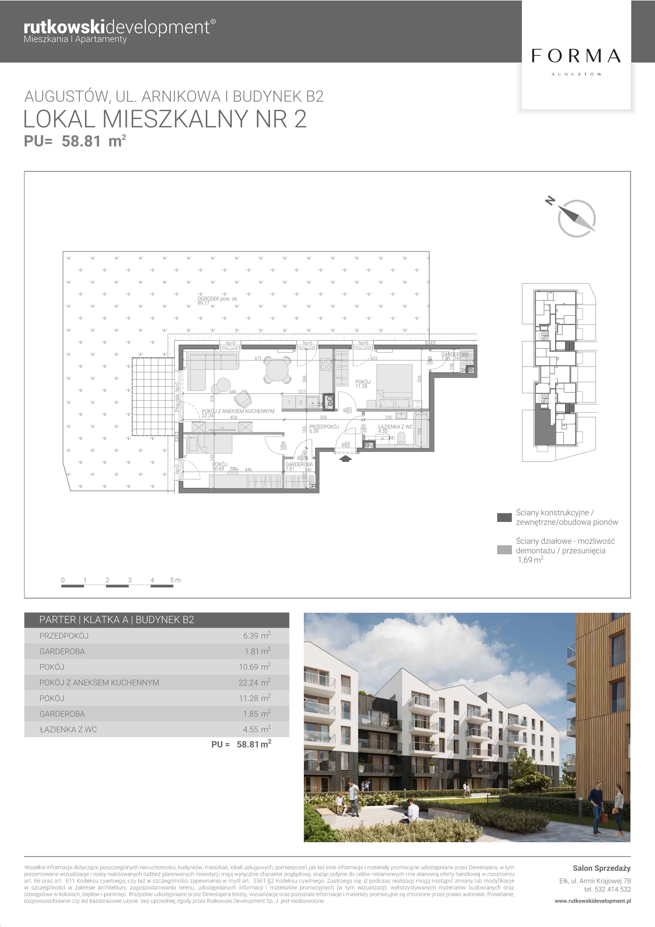 2 pokoje, mieszkanie 58,81 m², parter, oferta nr M-2, Forma Augustów, Augustów, ul. Arnikowa 10G