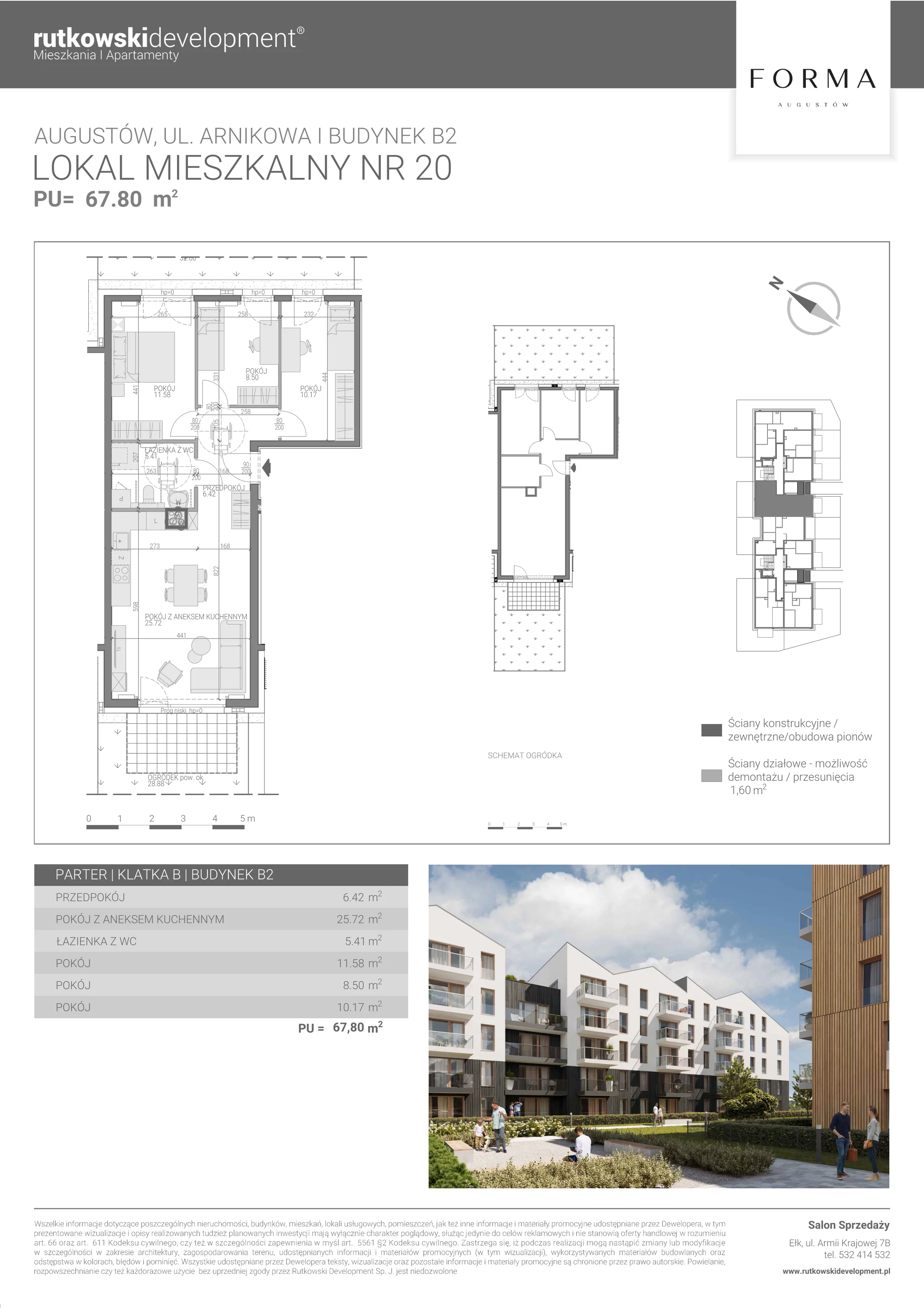 4 pokoje, mieszkanie 67,80 m², parter, oferta nr M-20, Forma Augustów, Augustów, ul. Arnikowa 10G