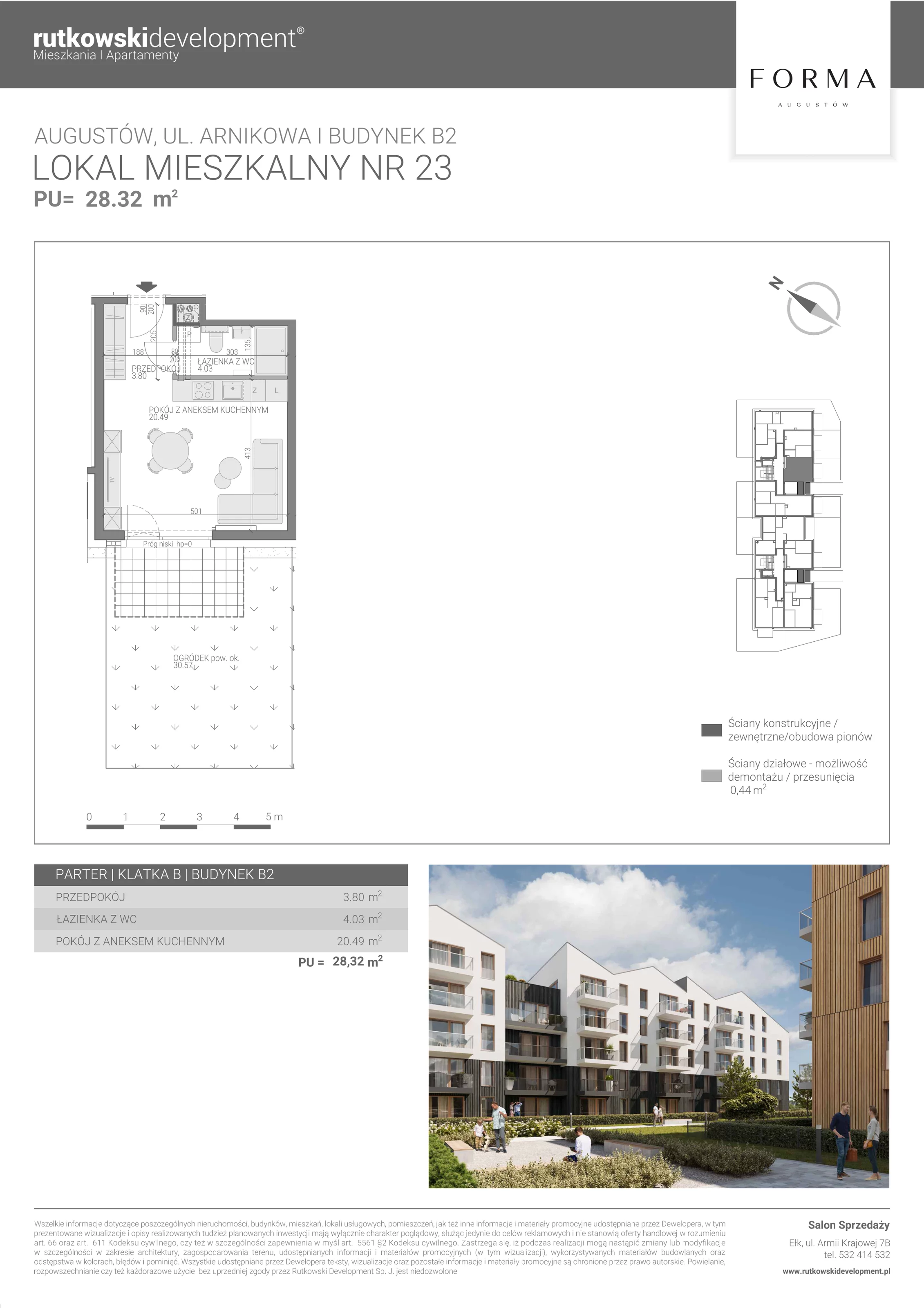 1 pokój, mieszkanie 28,32 m², parter, oferta nr M-23, Forma Augustów, Augustów, ul. Arnikowa 10G