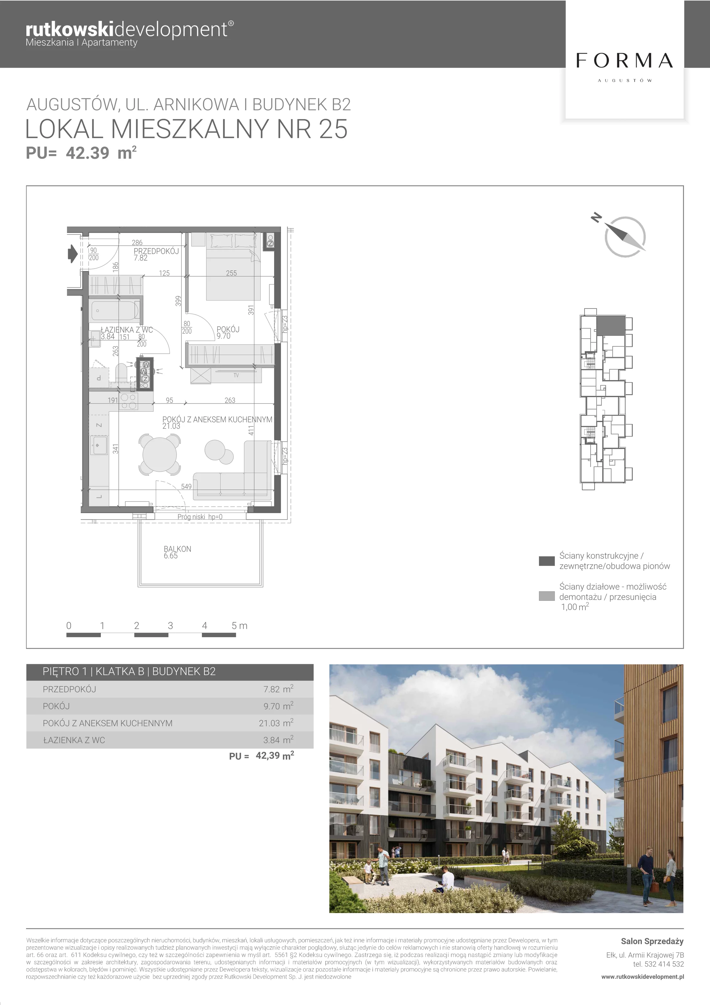2 pokoje, mieszkanie 42,39 m², piętro 1, oferta nr M-25, Forma Augustów, Augustów, ul. Arnikowa 10G
