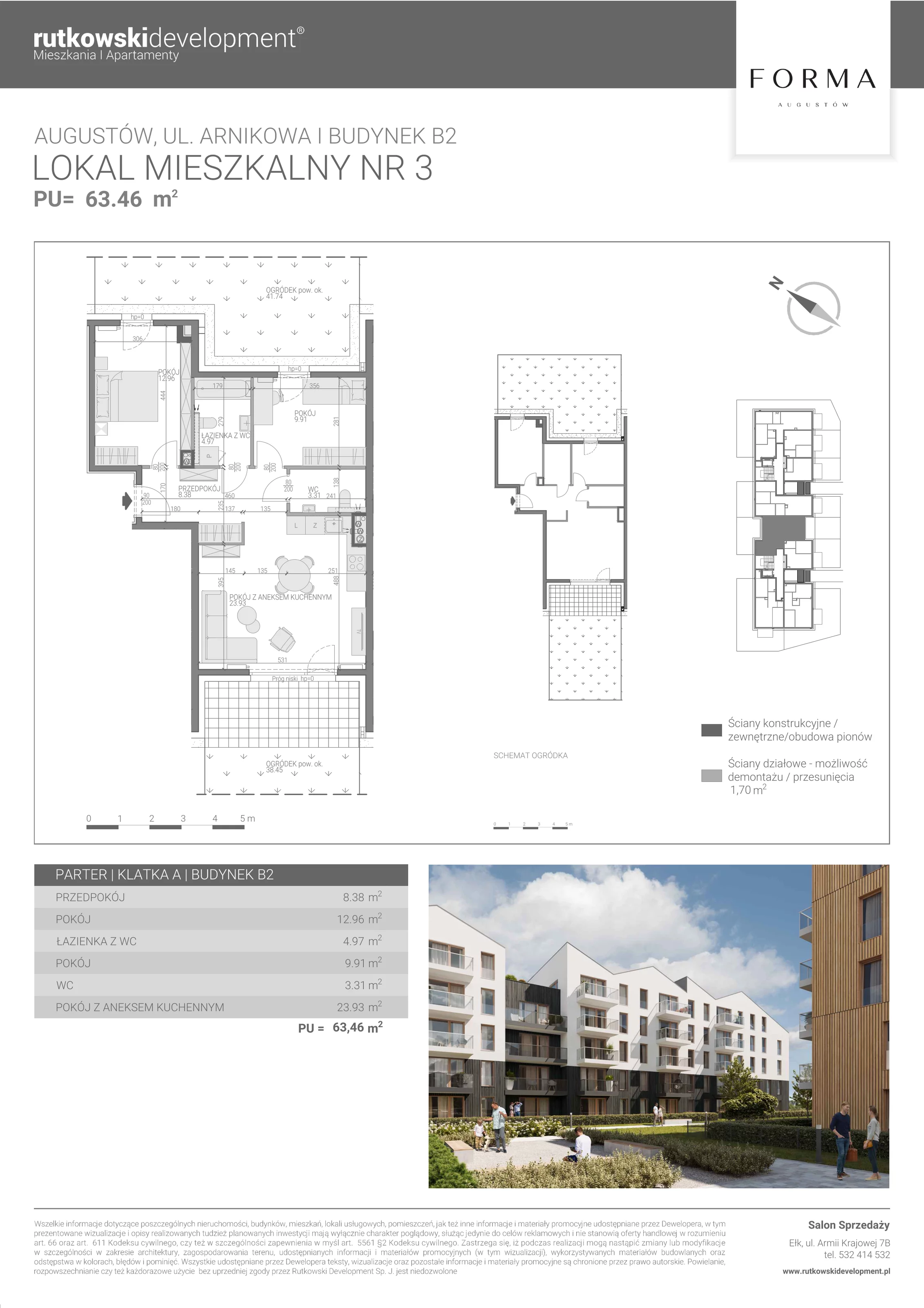 3 pokoje, mieszkanie 63,46 m², parter, oferta nr M-3, Forma Augustów, Augustów, ul. Arnikowa 10G