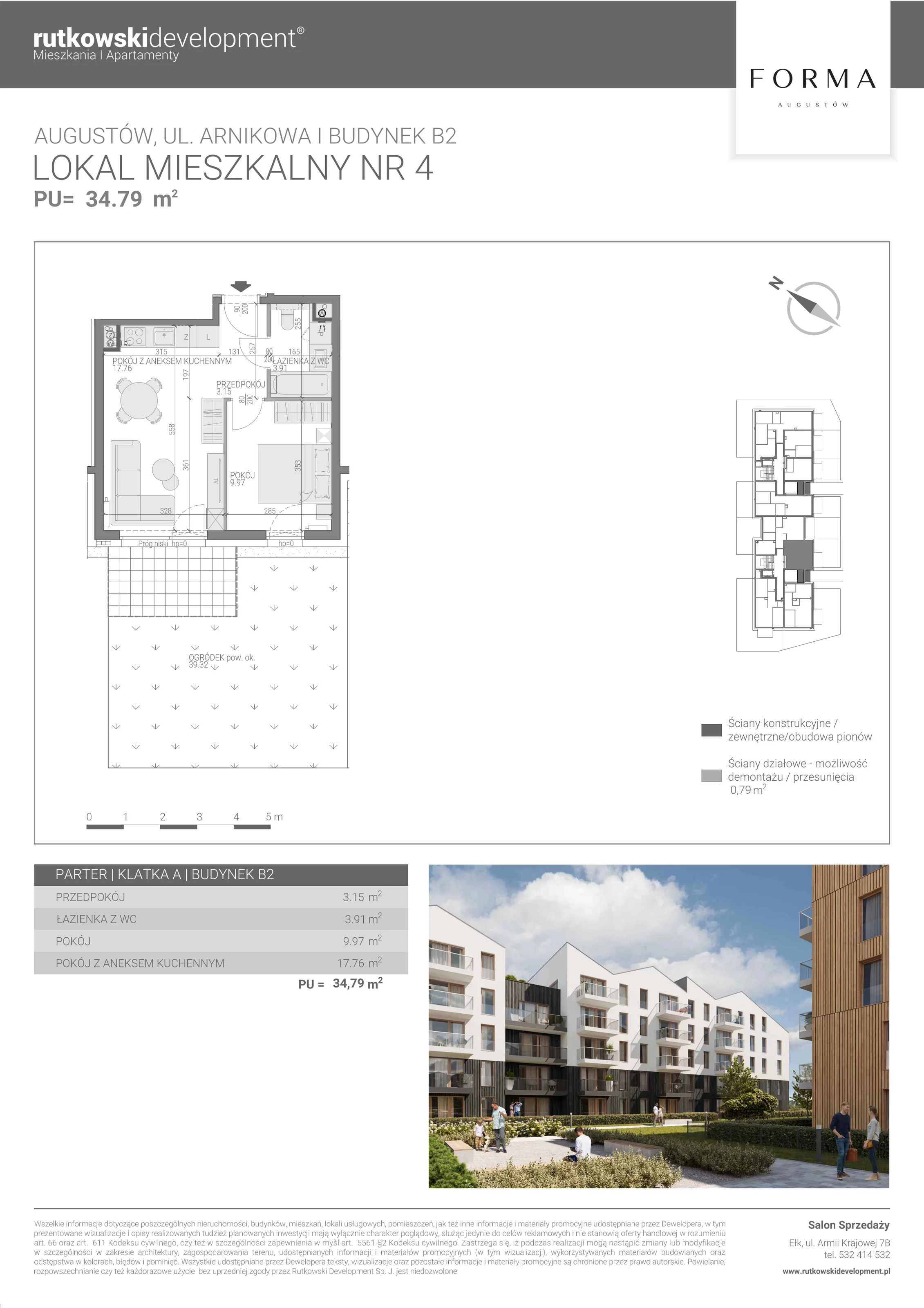 2 pokoje, mieszkanie 34,79 m², parter, oferta nr M-4, Forma Augustów, Augustów, ul. Arnikowa 10G