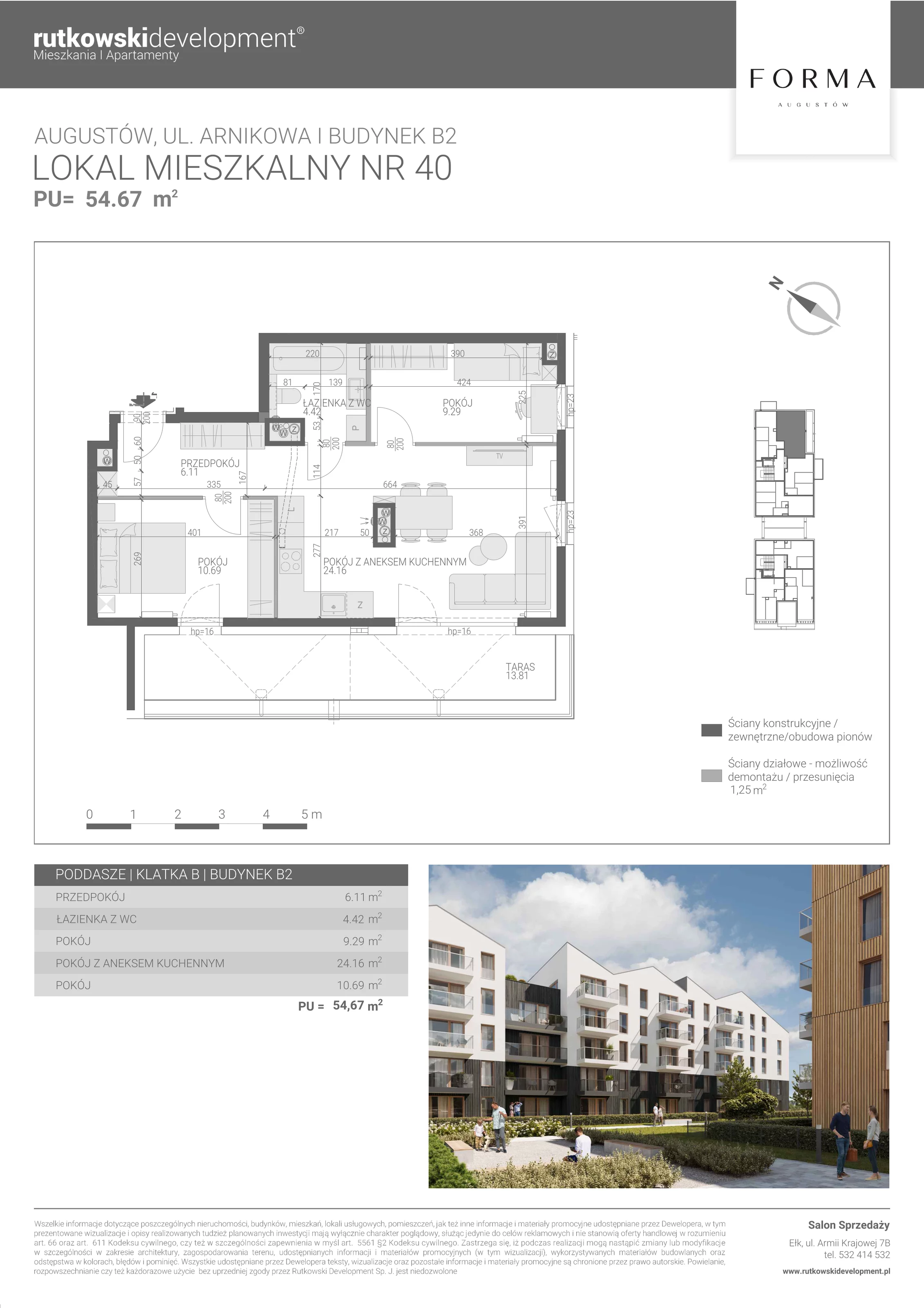 3 pokoje, mieszkanie 54,67 m², piętro 4, oferta nr M-40, Forma Augustów, Augustów, ul. Arnikowa 10G