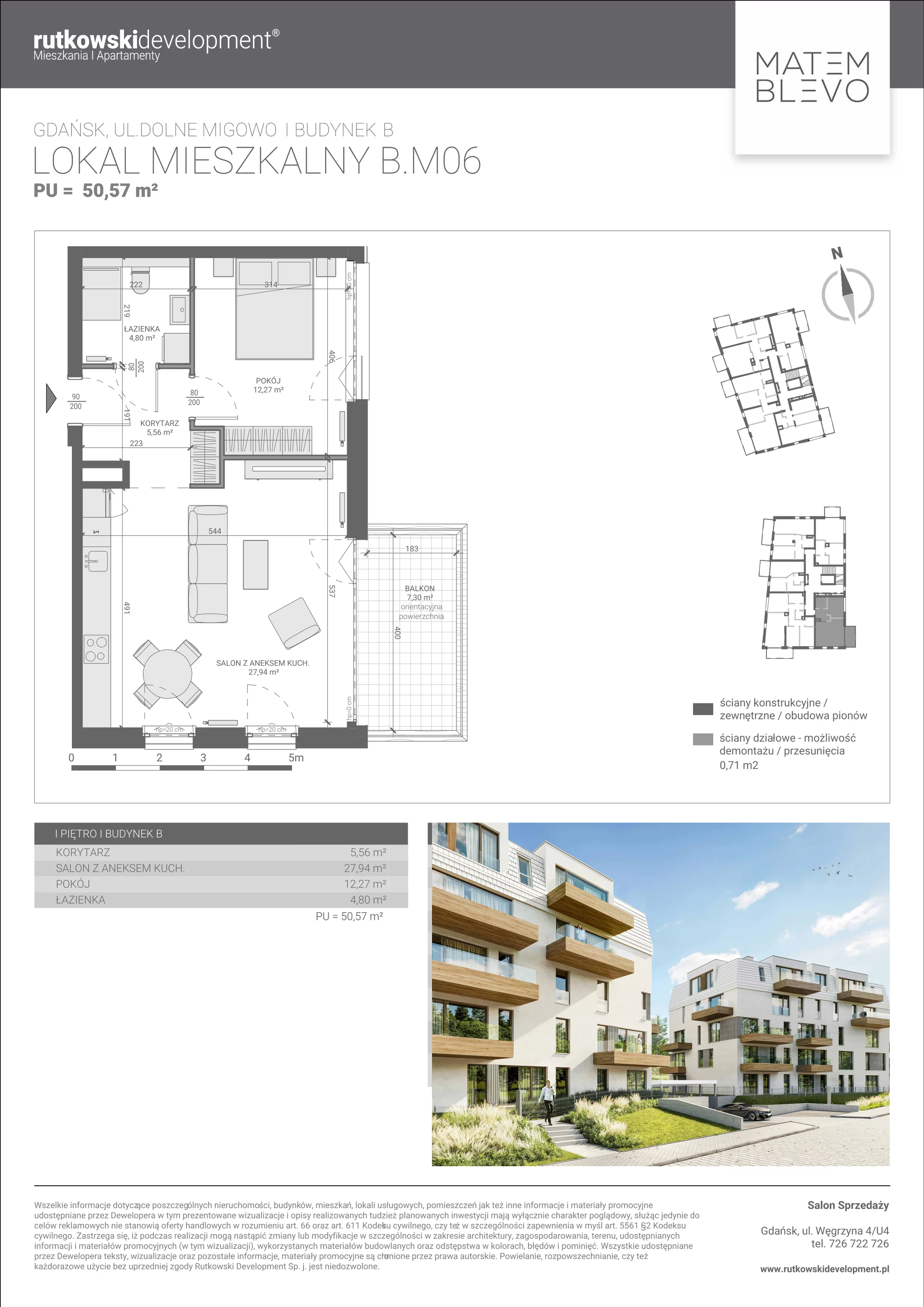 Mieszkanie 50,57 m², piętro 1, oferta nr B.M06, Matemblevo, Gdańsk, Brętowo, ul. Dolne Migowo 23 D