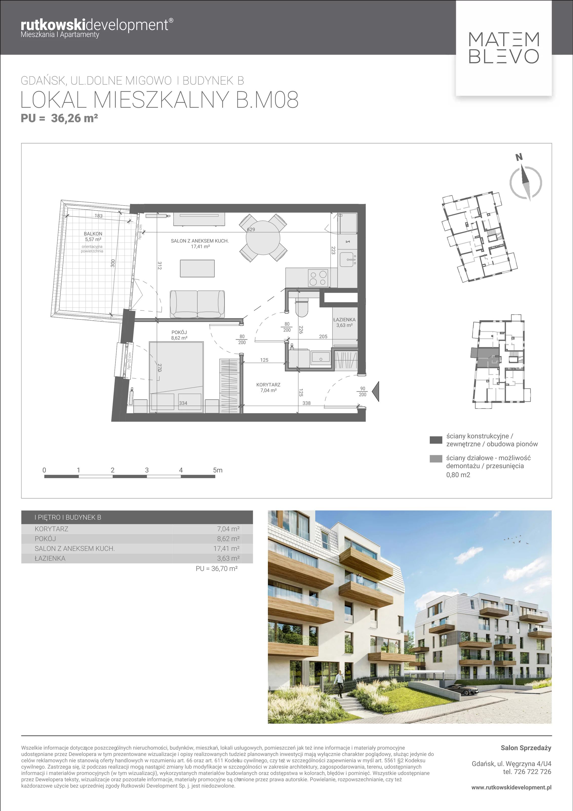 Mieszkanie 36,70 m², piętro 1, oferta nr B.M08, Matemblevo, Gdańsk, Brętowo, ul. Dolne Migowo 23 D