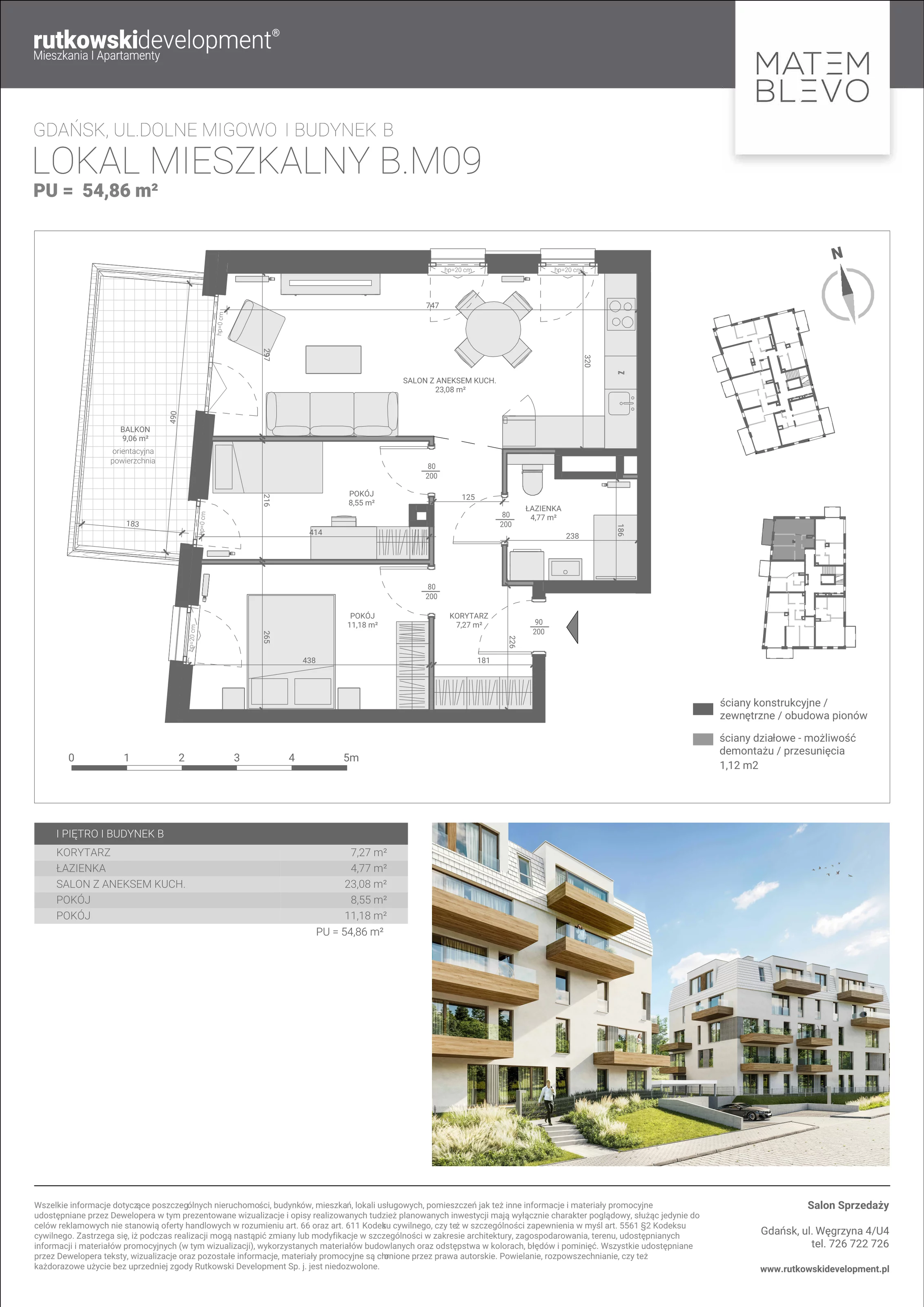 Mieszkanie 54,85 m², piętro 1, oferta nr B.M09, Matemblevo, Gdańsk, Brętowo, ul. Dolne Migowo 23 D
