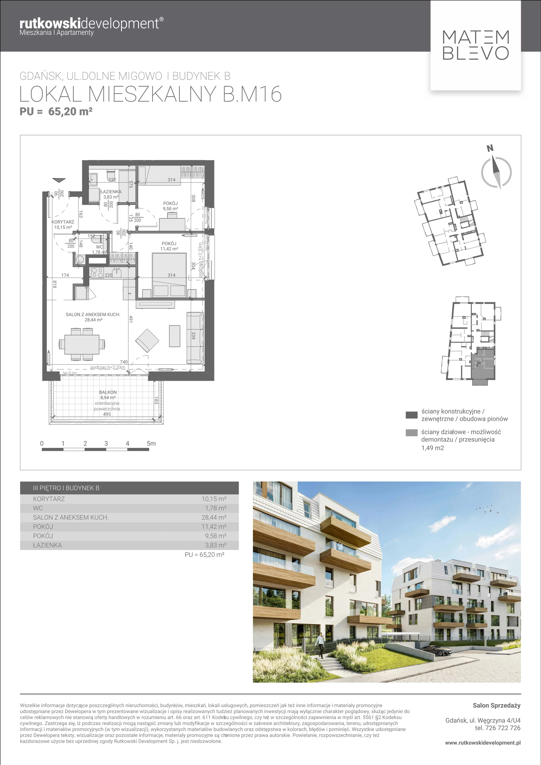 Mieszkanie 65,20 m², piętro 3, oferta nr B.M16, Matemblevo, Gdańsk, Brętowo, ul. Dolne Migowo 23 D