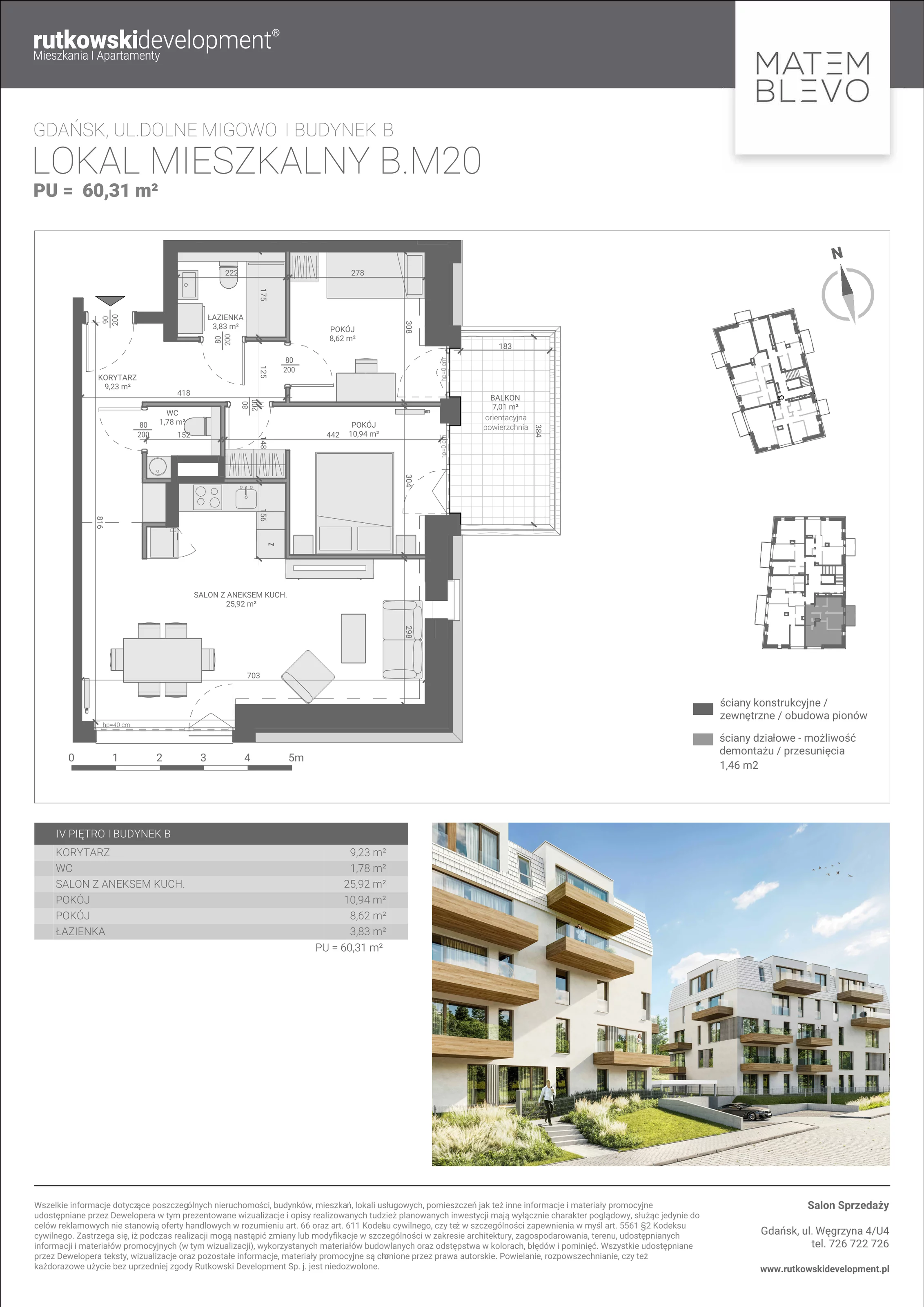 Mieszkanie 60,32 m², piętro 4, oferta nr B.M20, Matemblevo, Gdańsk, Brętowo, ul. Dolne Migowo 23 D