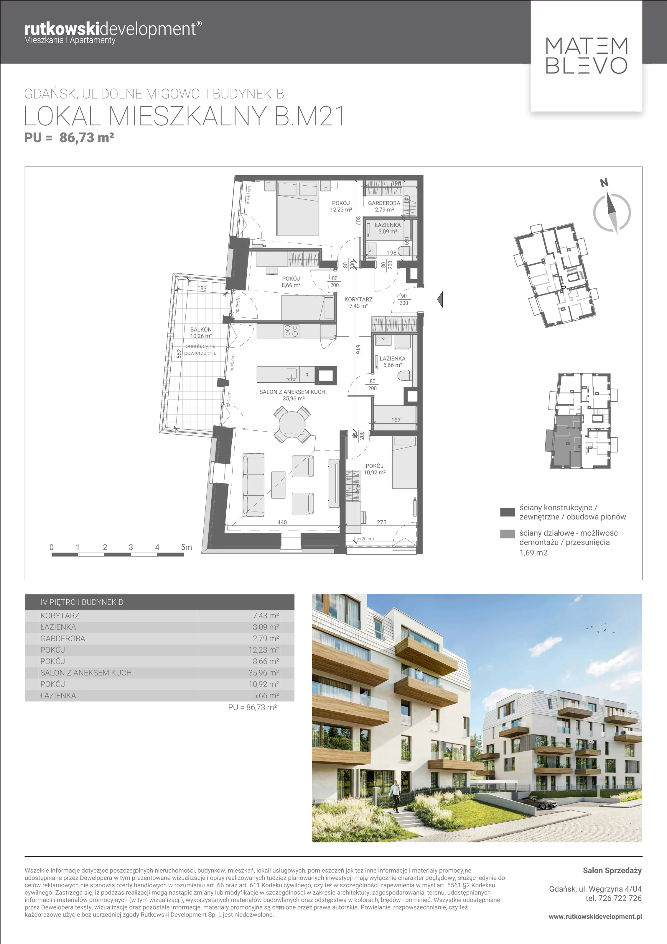 Mieszkanie 86,74 m², piętro 4, oferta nr B.M21, Matemblevo, Gdańsk, Brętowo, ul. Dolne Migowo 23 D