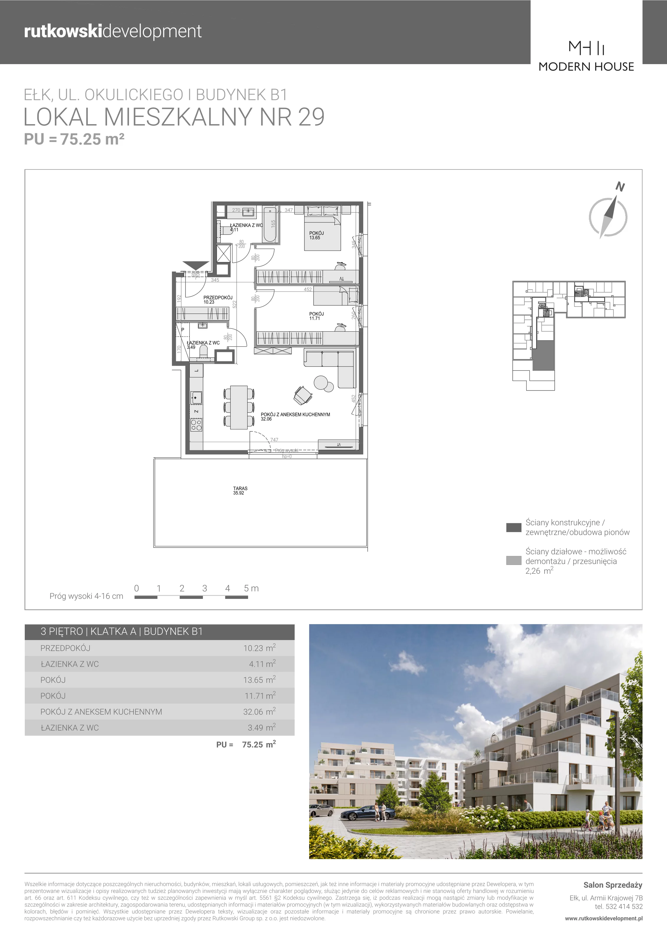 4 pokoje, mieszkanie 75,25 m², piętro 3, oferta nr M-29, Modern House 2, Ełk, Konieczki, ul. Gen. Leopolda Okulickiego 8