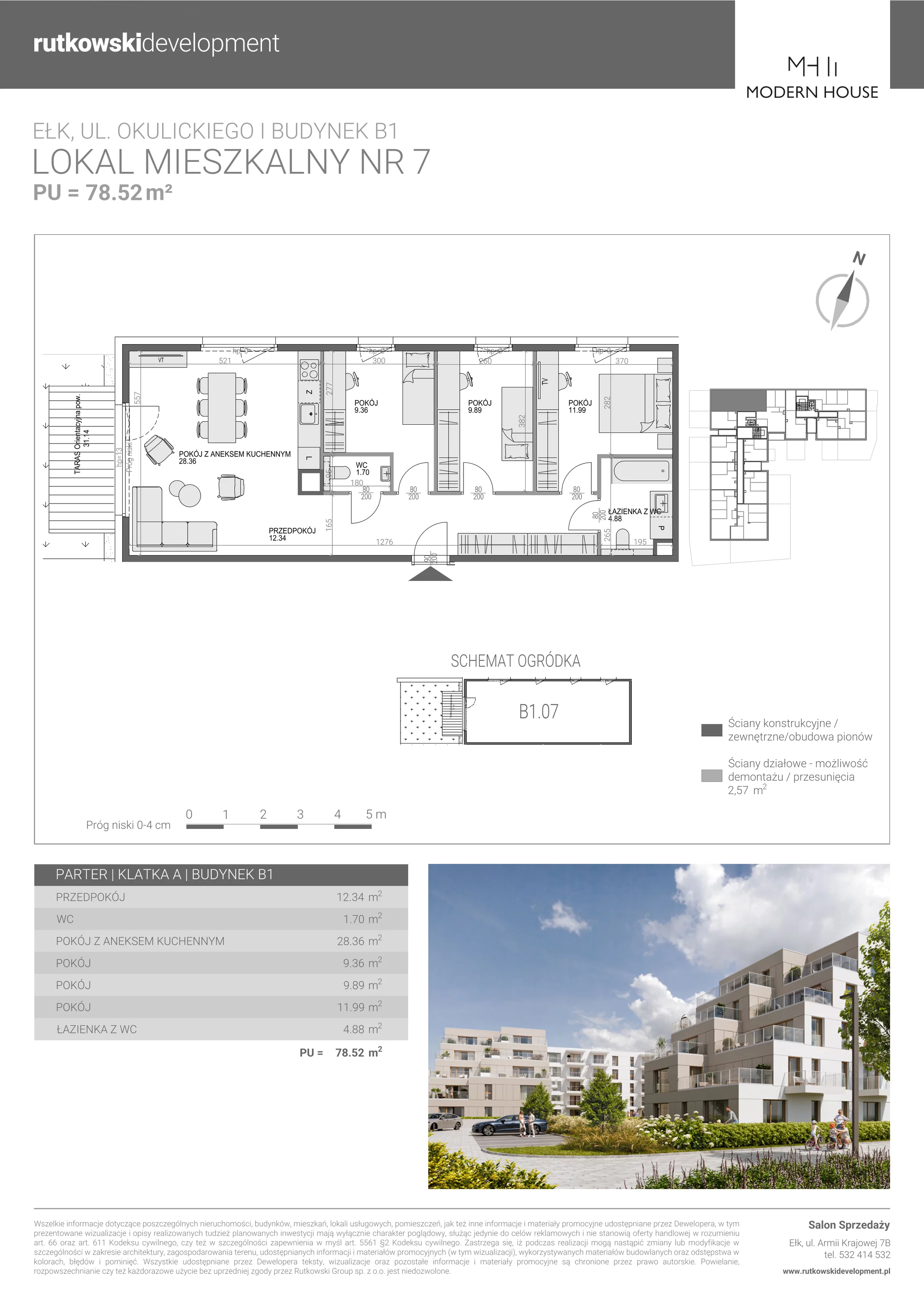 4 pokoje, mieszkanie 78,52 m², parter, oferta nr M-7, Modern House 2, Ełk, Konieczki, ul. Gen. Leopolda Okulickiego 8