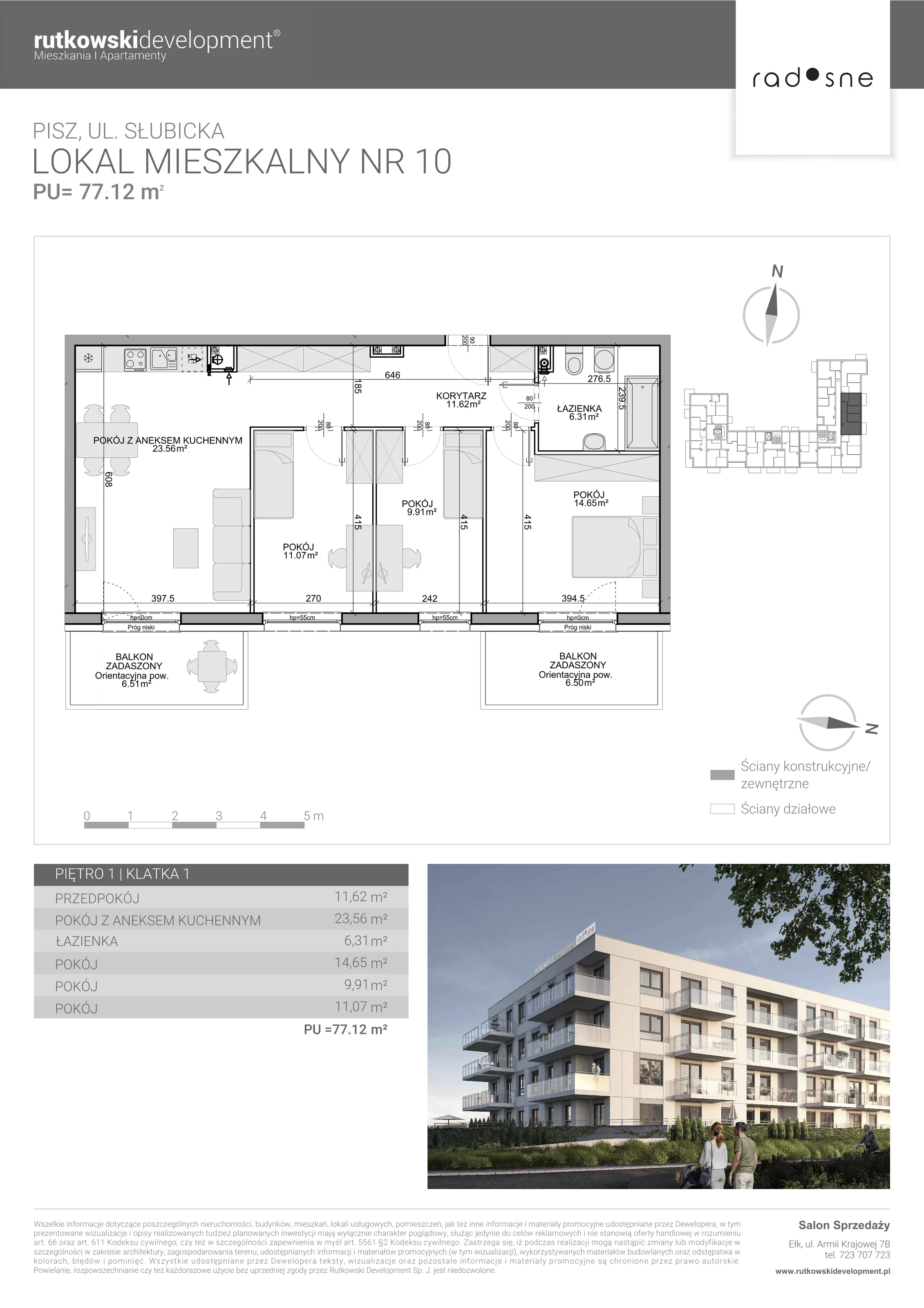 4 pokoje, mieszkanie 77,12 m², piętro 1, oferta nr 10, Osiedle Radosne, Pisz, ul. Słubicka