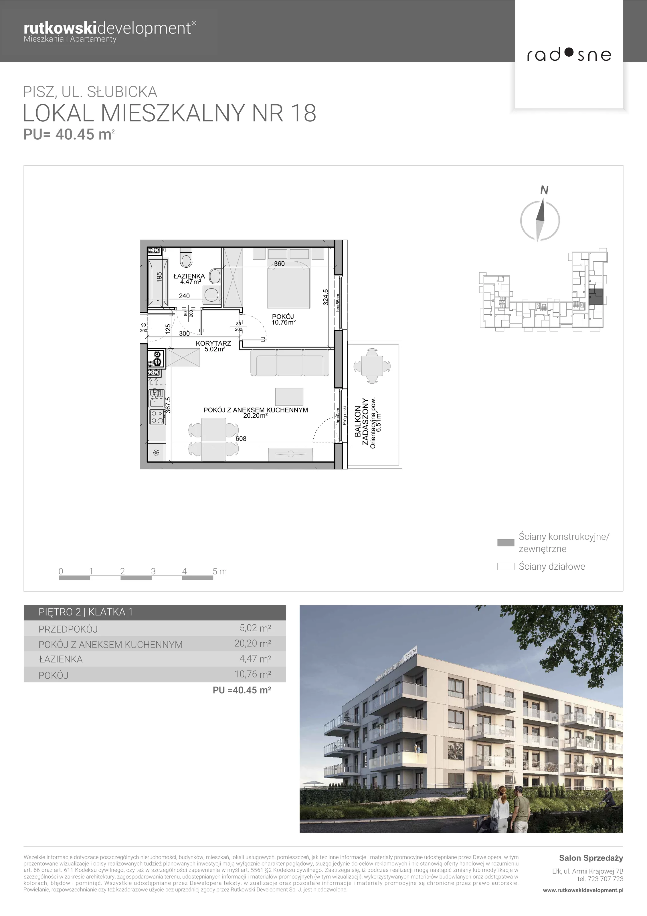 2 pokoje, mieszkanie 40,45 m², piętro 2, oferta nr 18, Osiedle Radosne, Pisz, ul. Słubicka