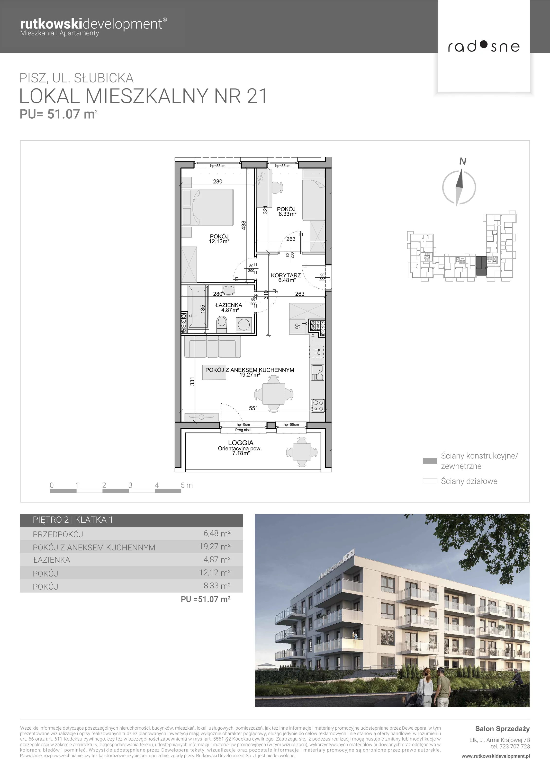 3 pokoje, mieszkanie 51,07 m², piętro 2, oferta nr 21, Osiedle Radosne, Pisz, ul. Słubicka
